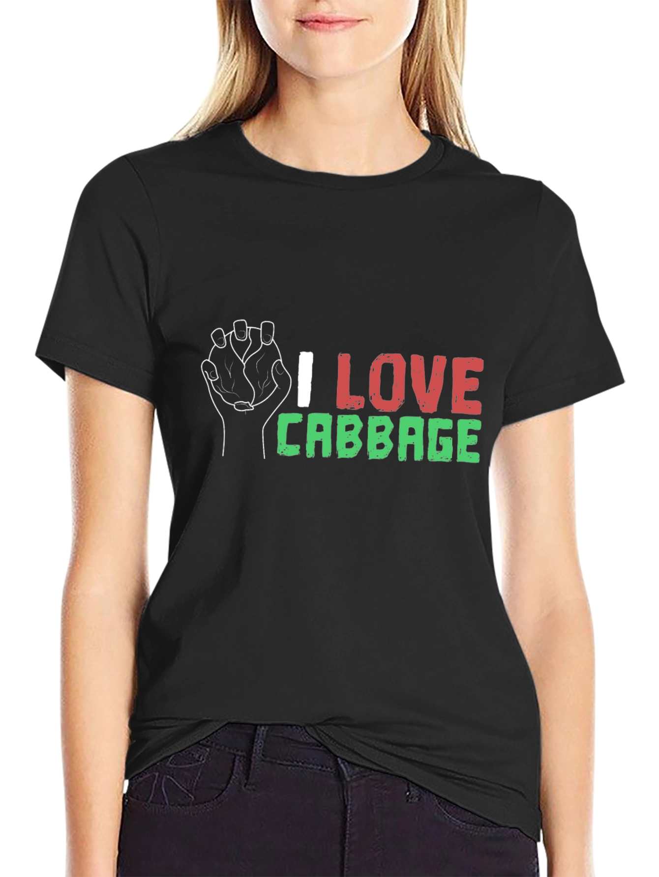 Black I Love Cabbage Graphic Tee - Black view 2