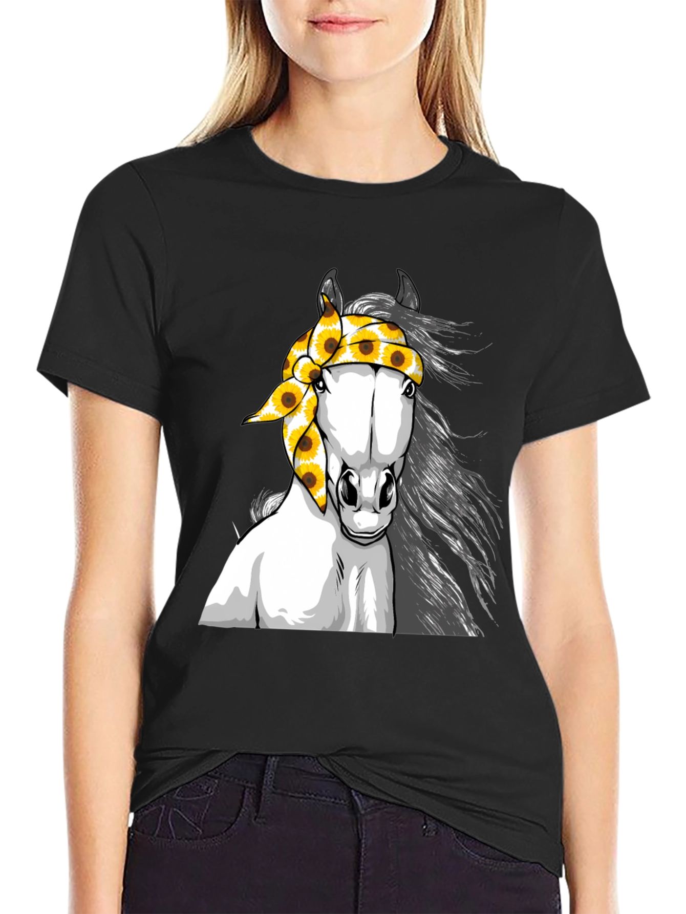 Black Horse Sunflower Bandana Graphic Tee view 2
