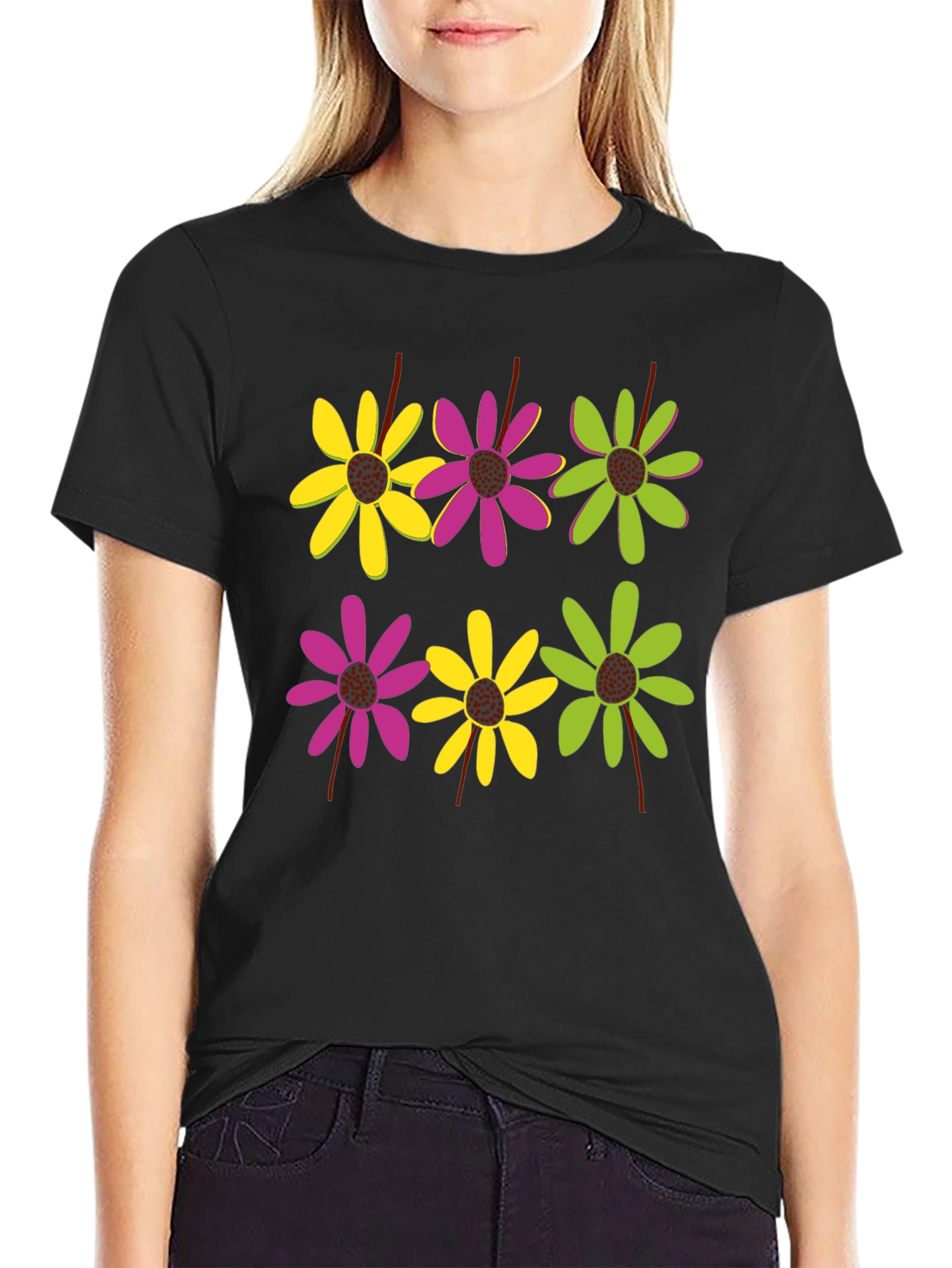 Black Floral Pattern Black T-Shirt for Men view 2