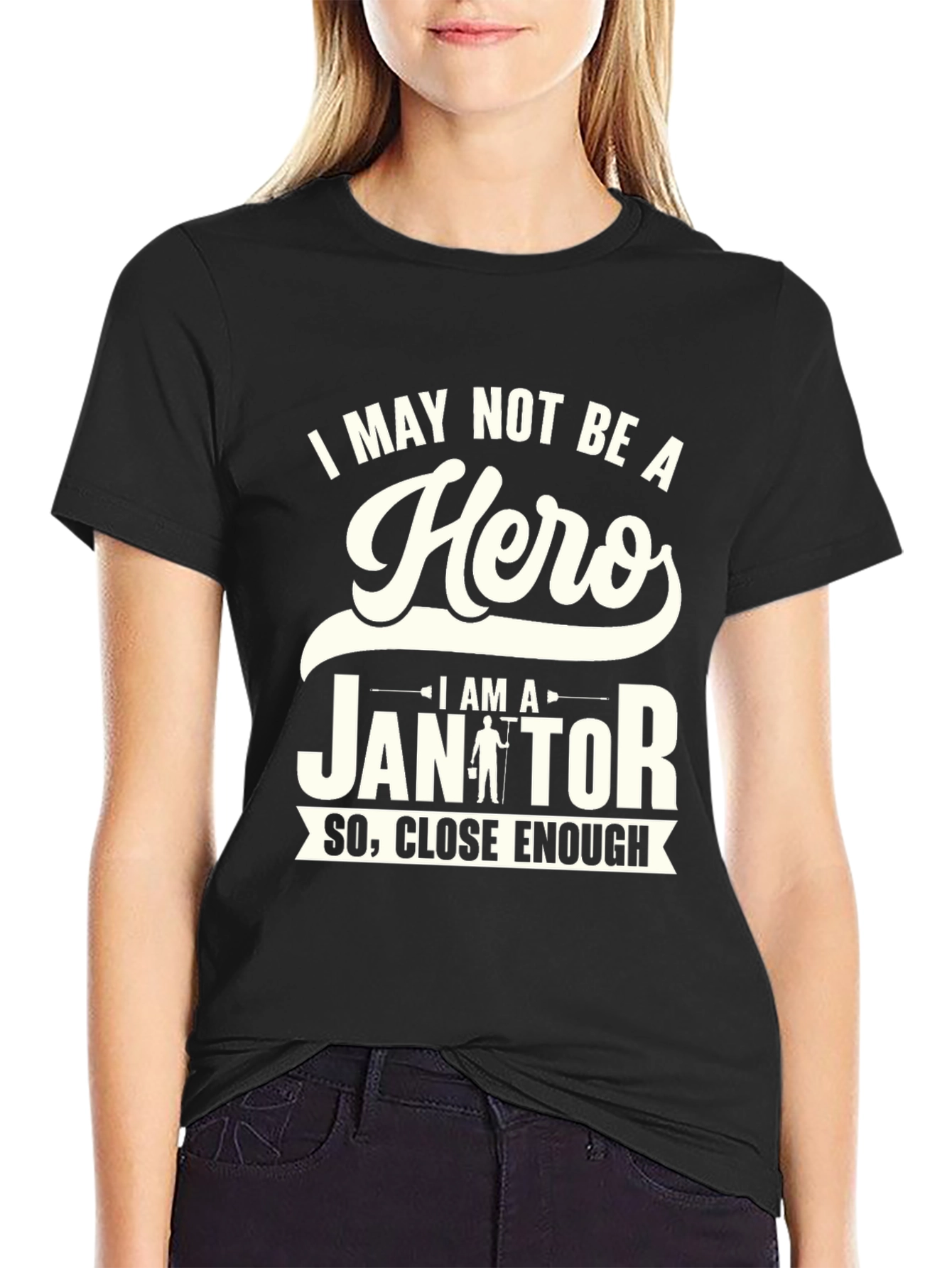 Black Funny Janitor Hero T-Shirt - Essential Worker Tee view 2