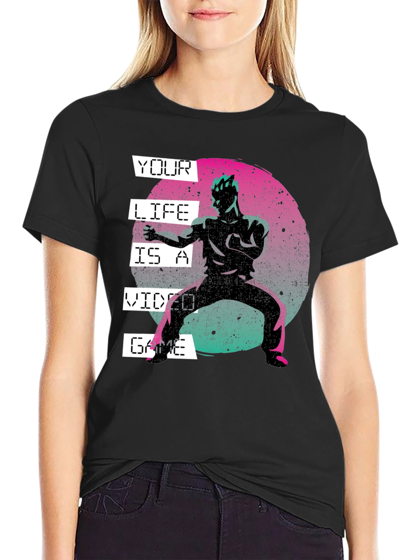 Black Your Life Is A Video Game Black Graphic Tee view 2