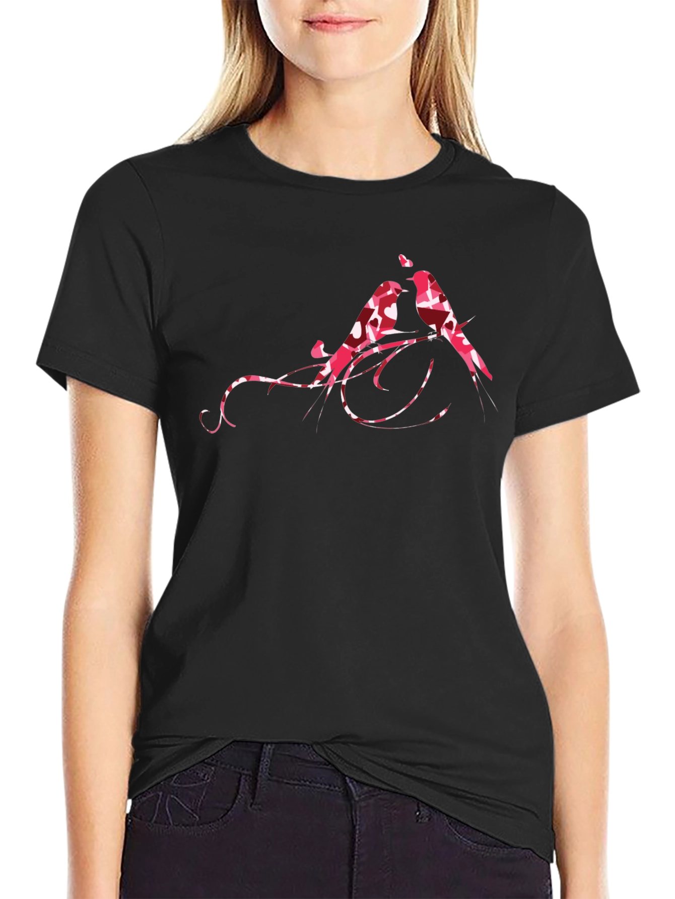 Black Lovebird Branch Black T-Shirt view 2