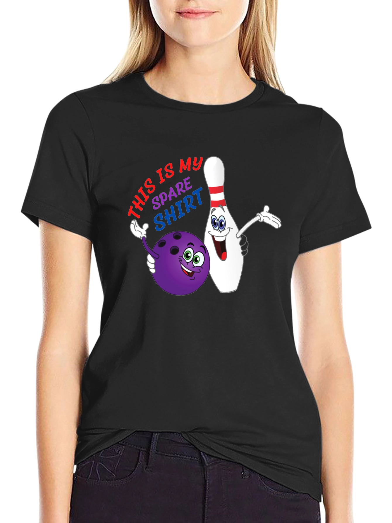 Black Spare Shirt Bowling T-Shirt - Novelty Graphic Tee view 2