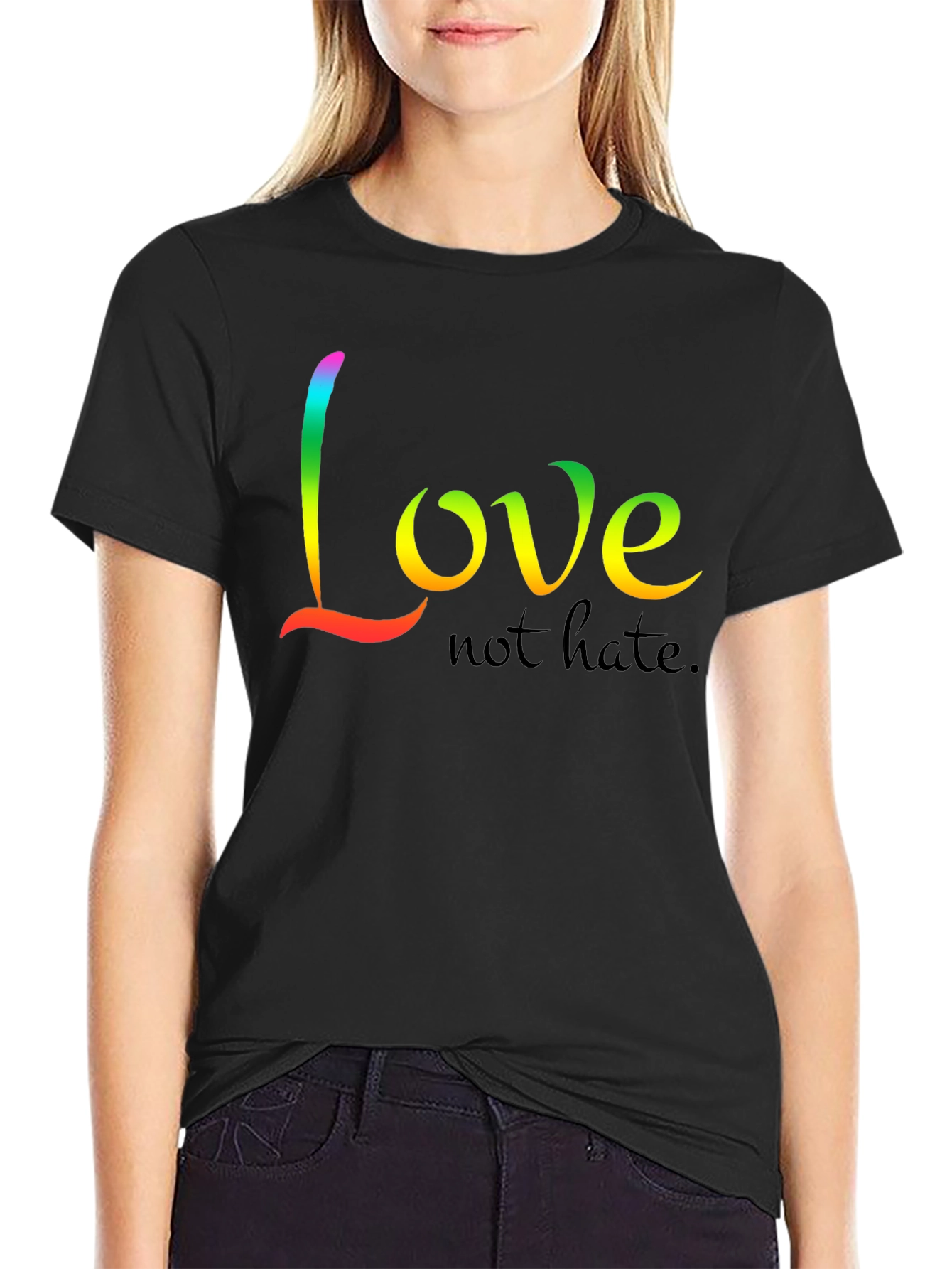 Black Love Not Hate T-Shirt - Rainbow Graphic Tee view 2