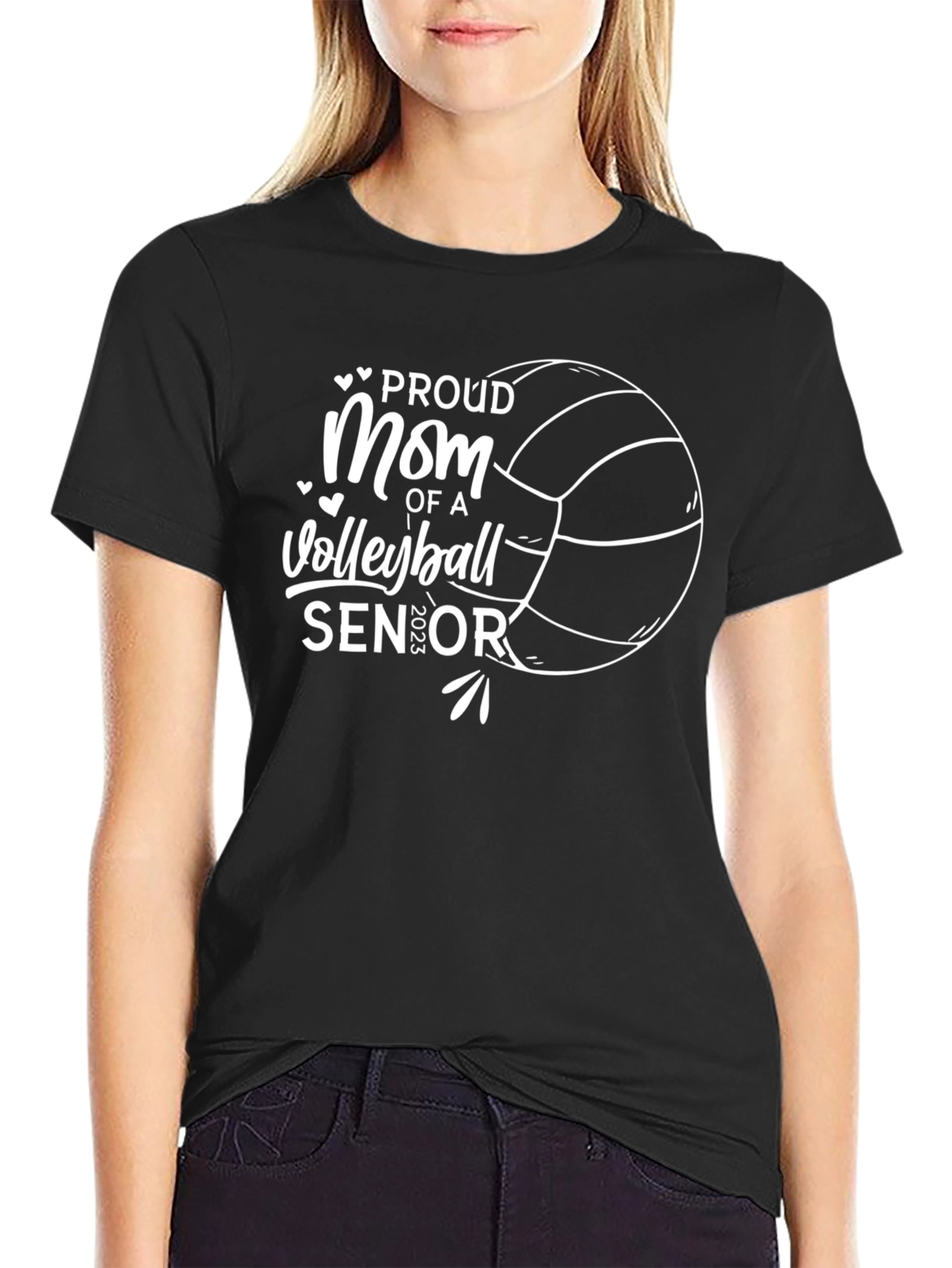 Black Proud Volleyball Mom Senior 2023 T-Shirt view 2