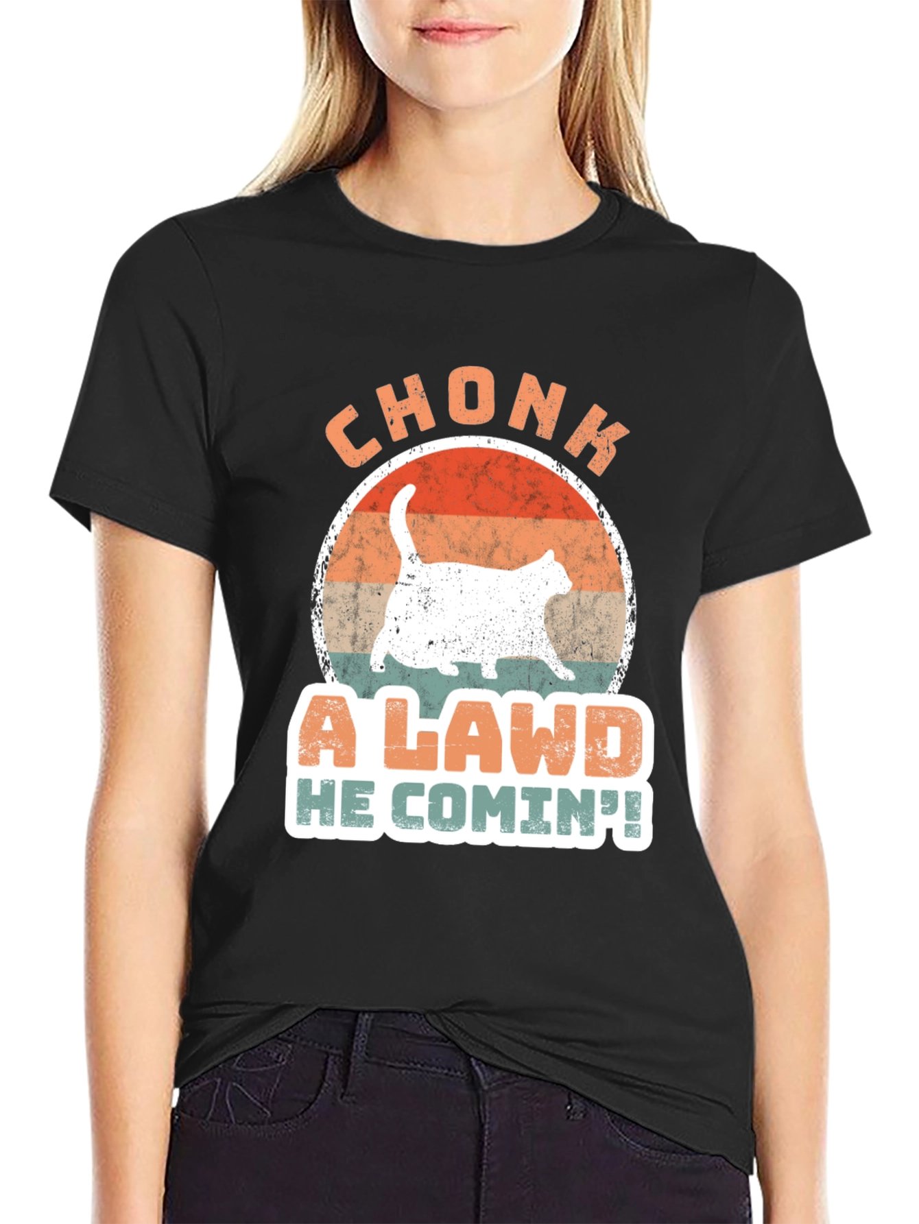 Black Chonk Cat T-Shirt - A Lawd He Comin'! view 2