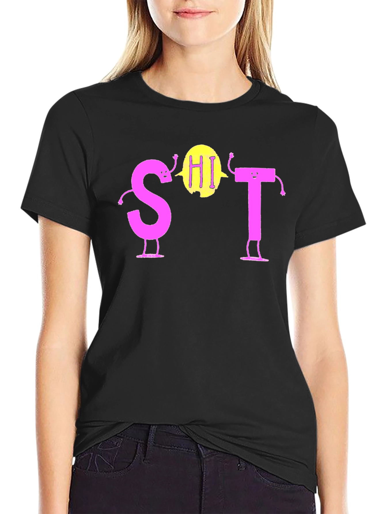 Black Funny S-HI-T T-Shirt Novelty Graphic Tee view 2
