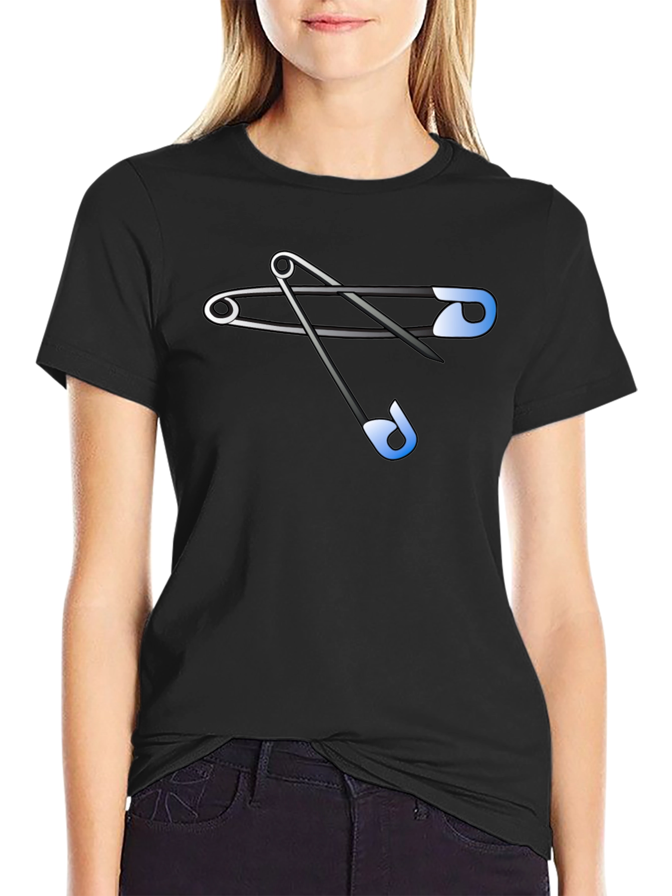 Black Safety Pins Graphic Tee - Black view 2