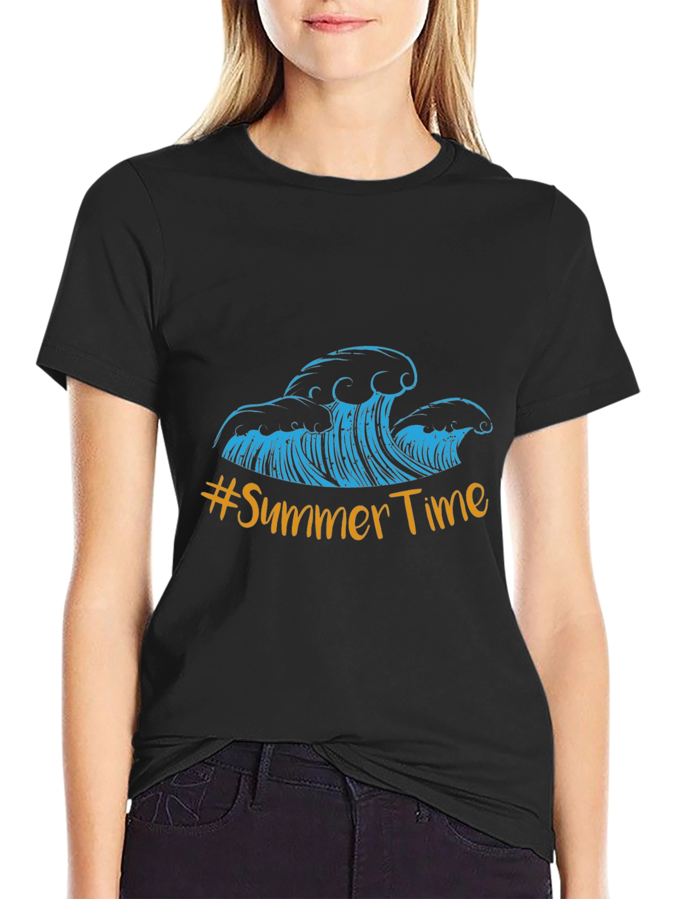Black Summer Time Waves Graphic Tee - Black Cotton Blend view 2