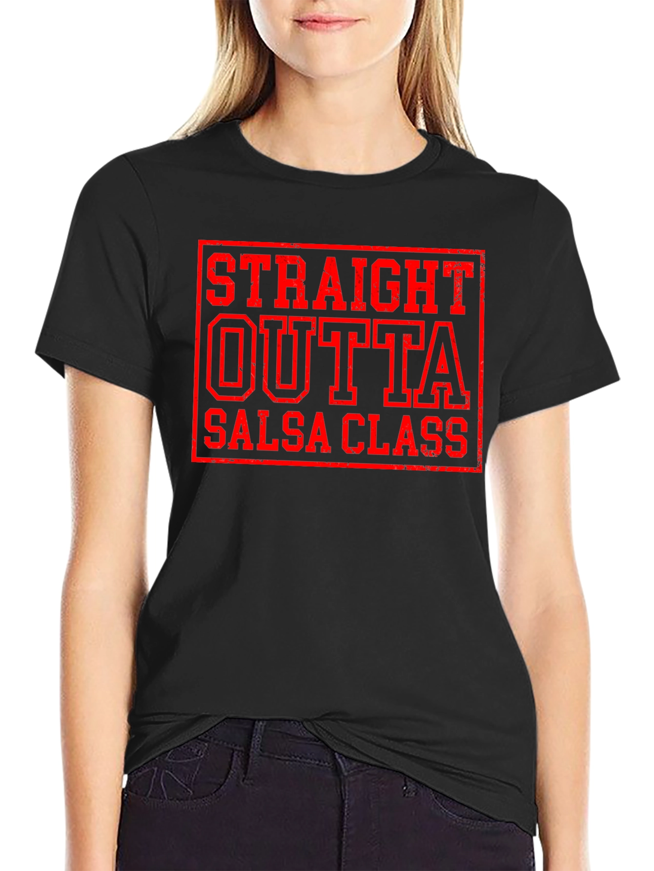 Black Straight Outta Salsa Class Funny Dance T-Shirt view 2