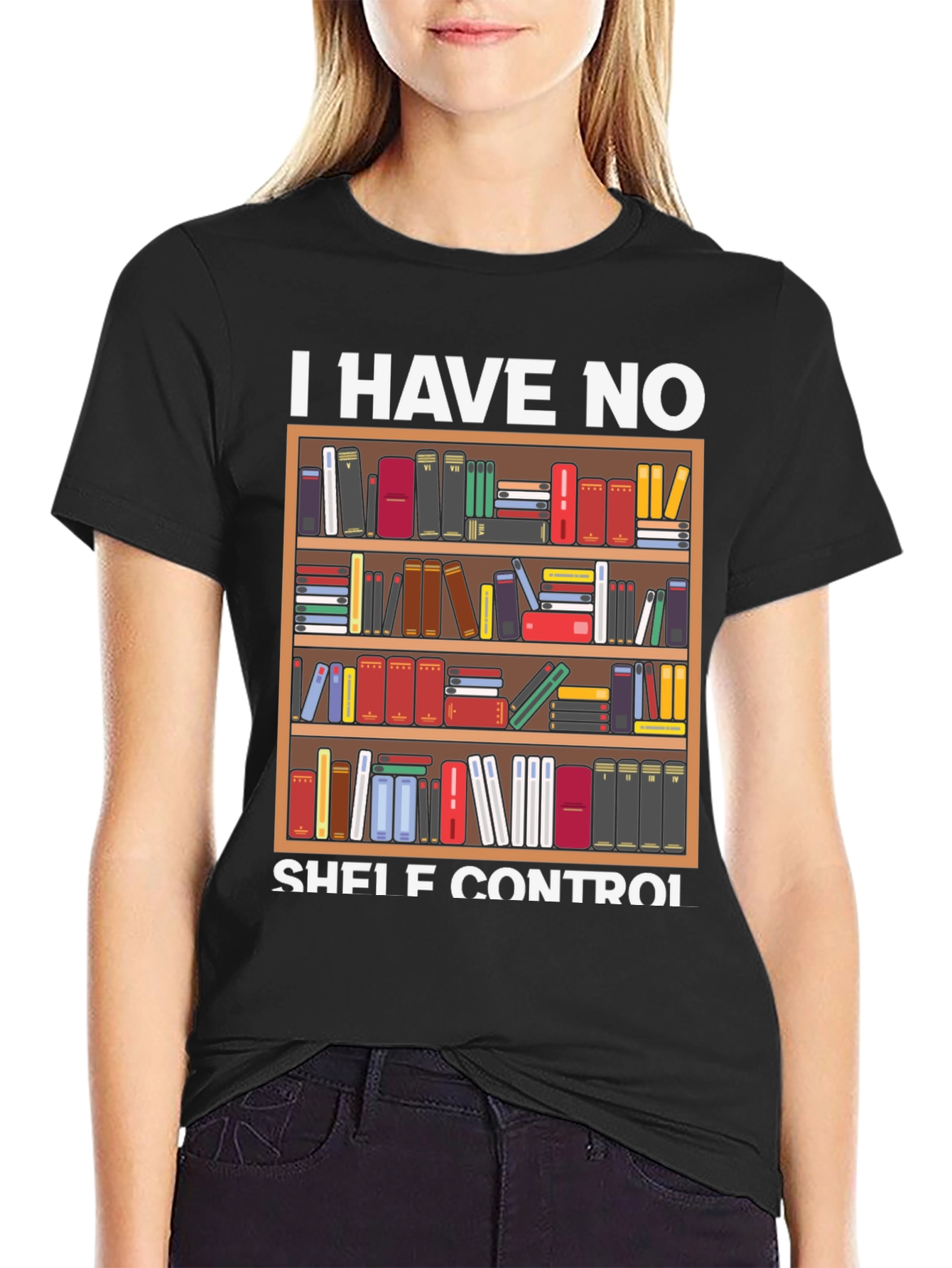 Black I Have No Shelf Control Book Lover T-Shirt view 2
