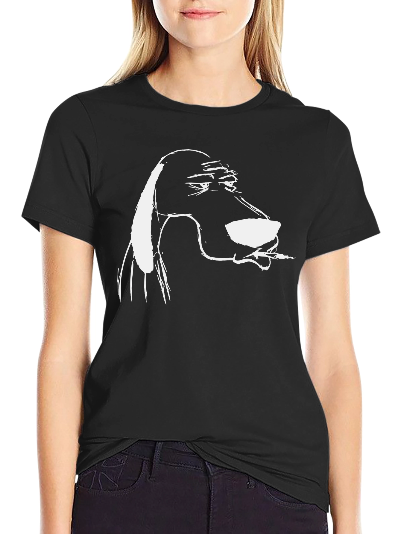 Black Cool Dog Cartoon Tee - Black Cotton Blend view 2