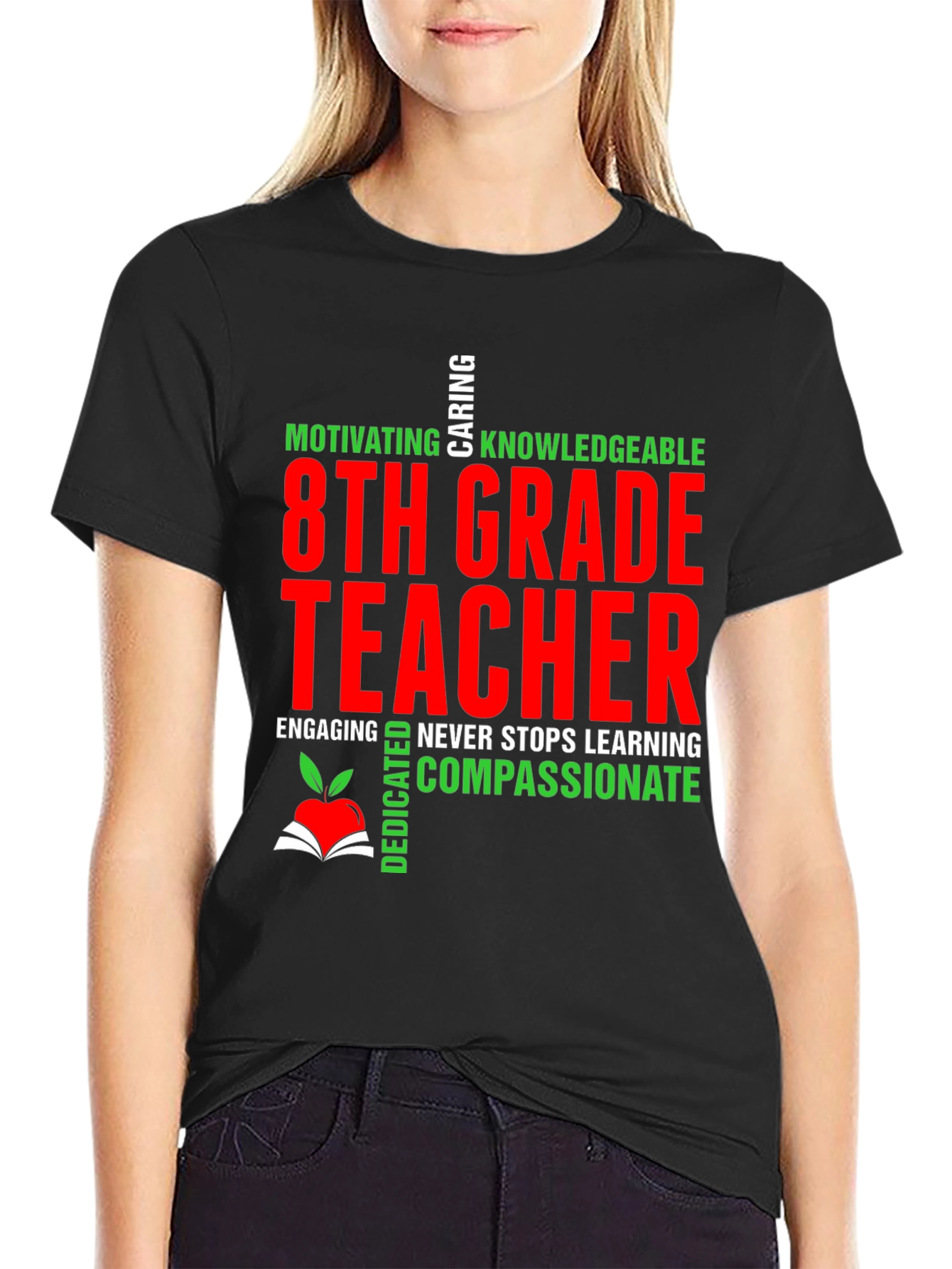 Black 8th Grade Teacher Graphic T-Shirt view 2