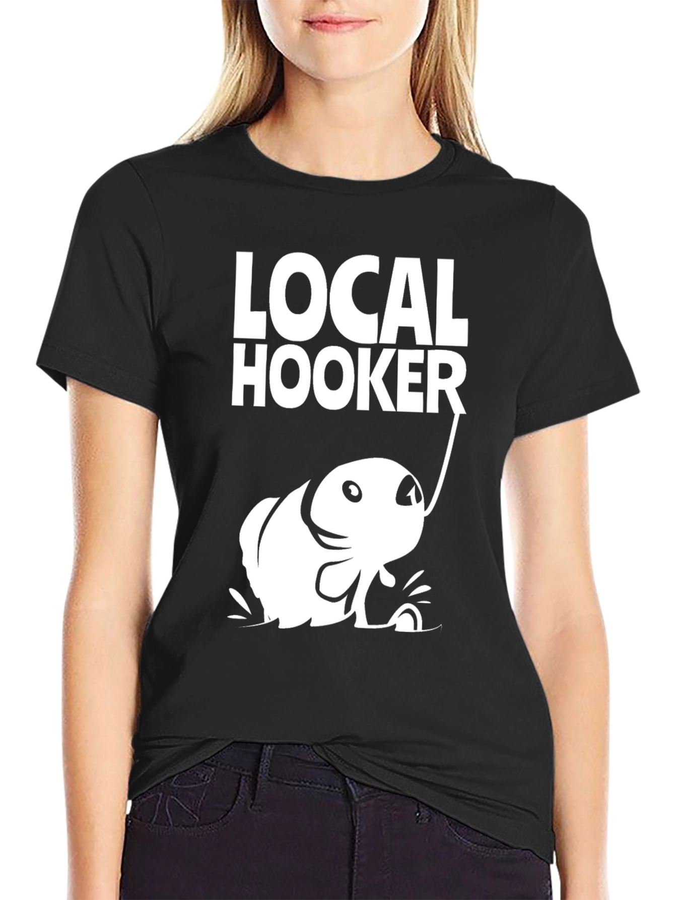 Black Local Hooker Black Cotton T-Shirt for Fishing Enthusiasts view 2