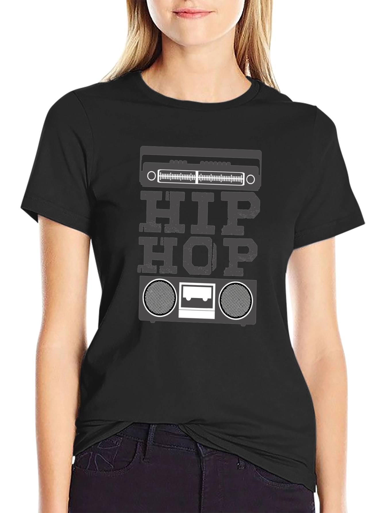 Black Hip Hop Boombox Graphic T-Shirt - Black view 2