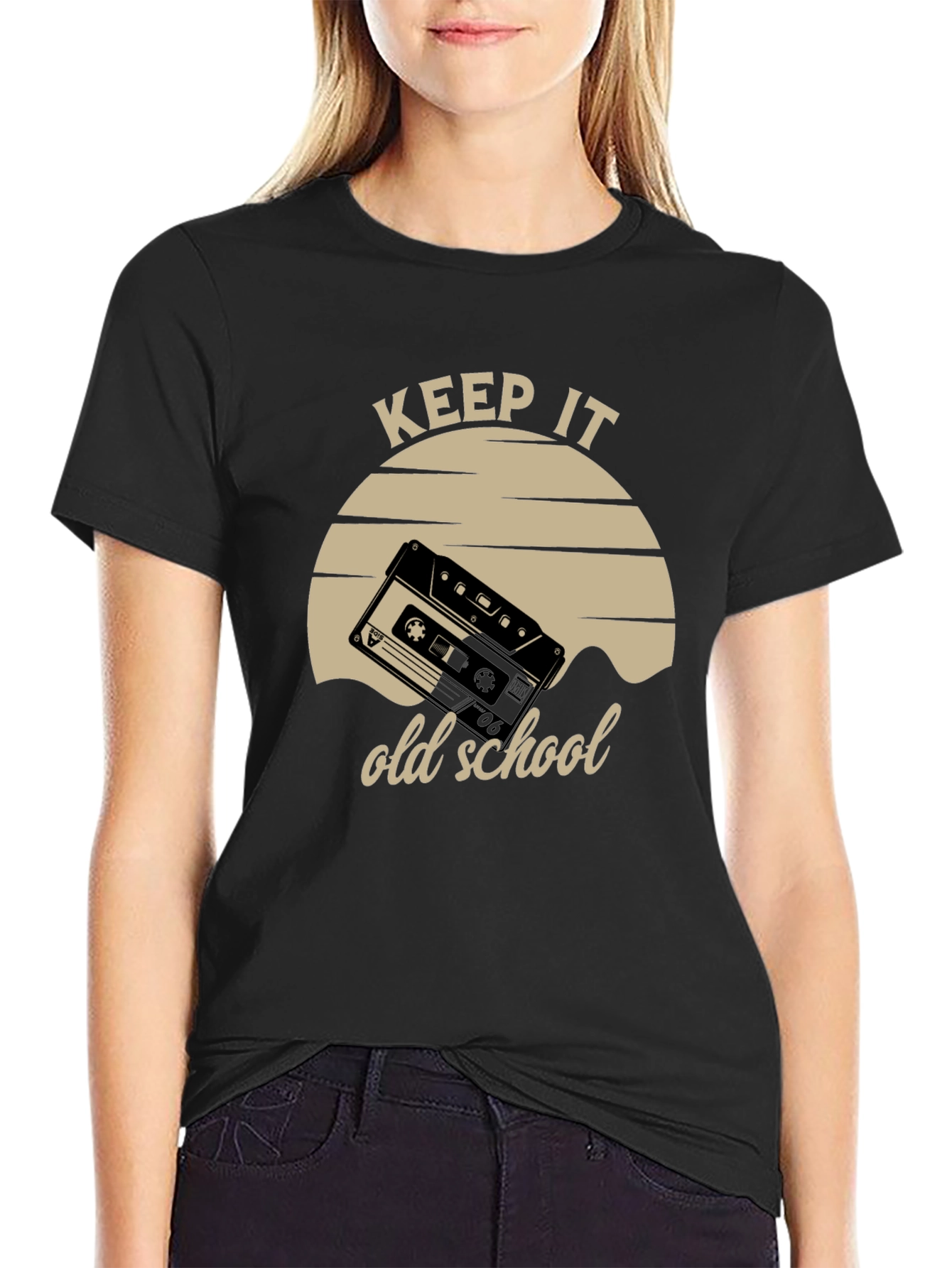 Black Keep It Old School Cassette Tape T-Shirt view 2