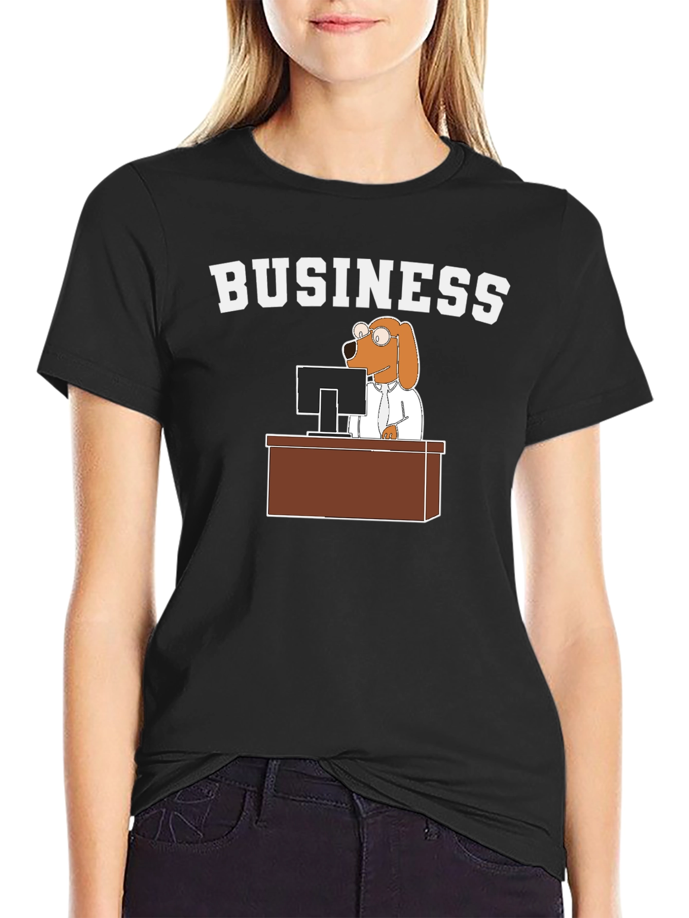 Black Business Dog T-Shirt - Funny Cartoon Tee view 2