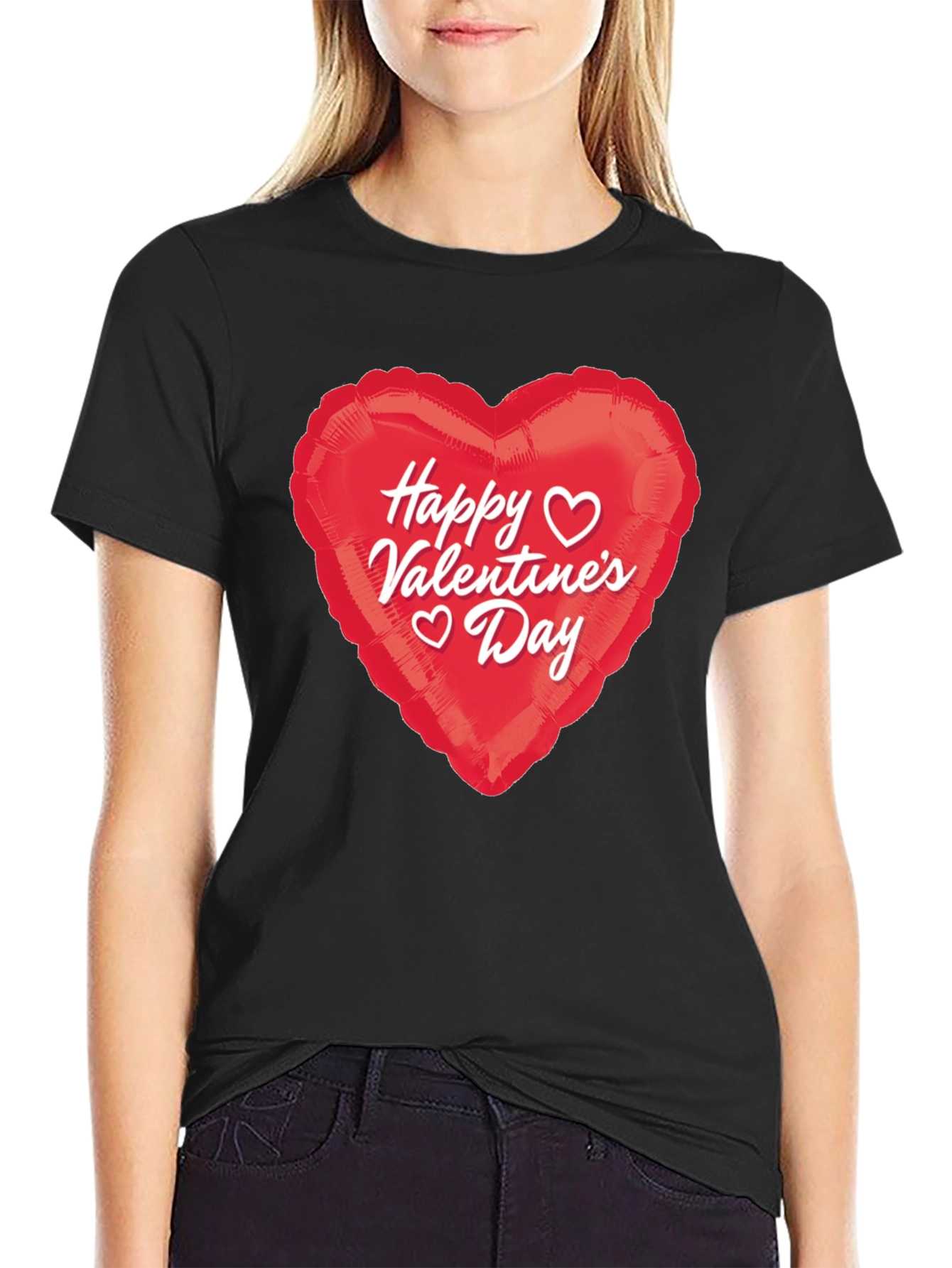 Black Happy Valentine's Day Heart Graphic T-Shirt view 2