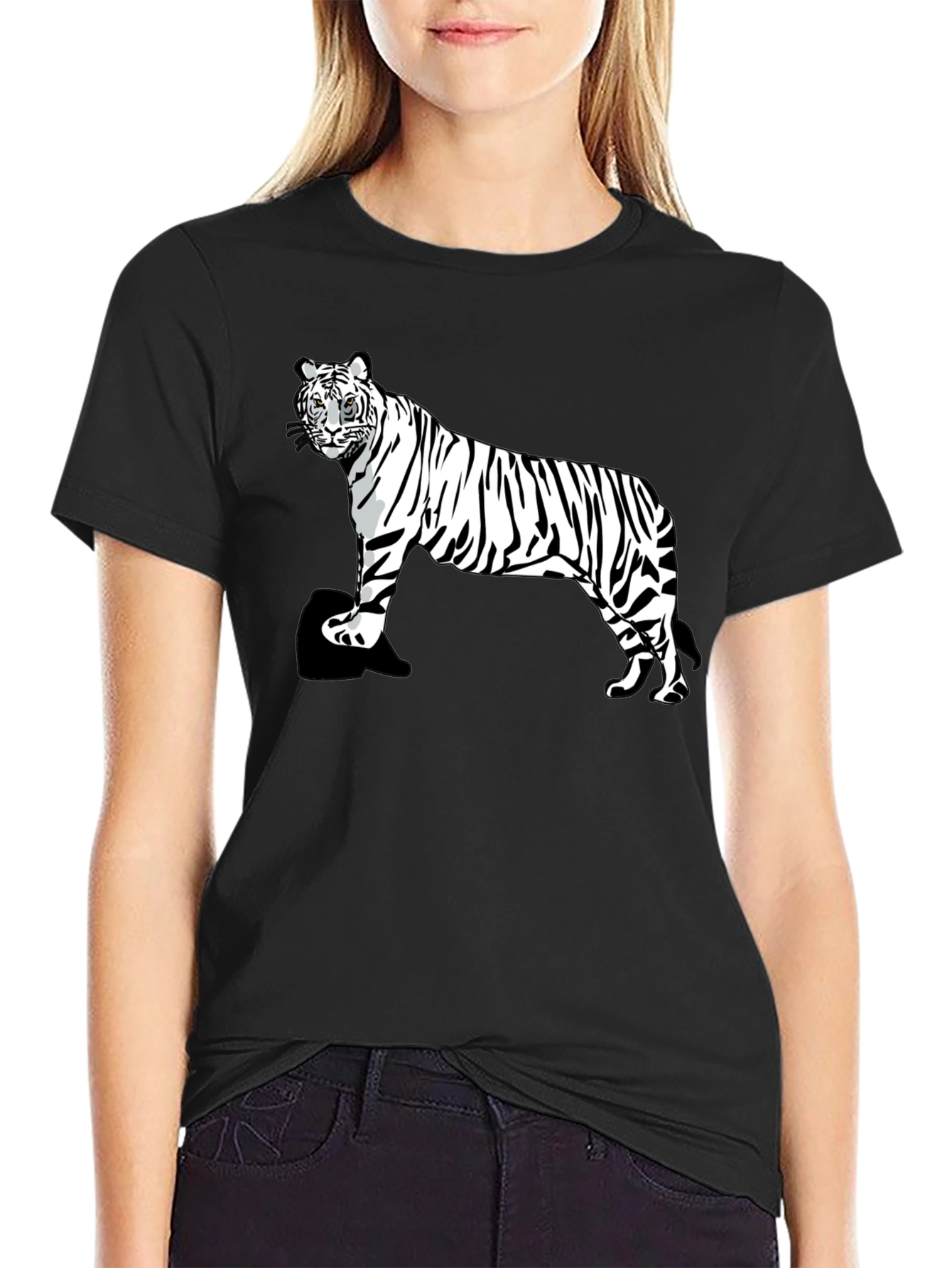 Black White Tiger Graphic Tee - Men's Black T-Shirt view 2