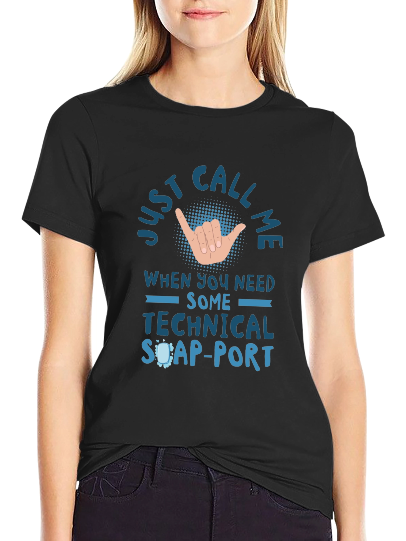 Black Just Call Me Technical Support T-Shirt view 2