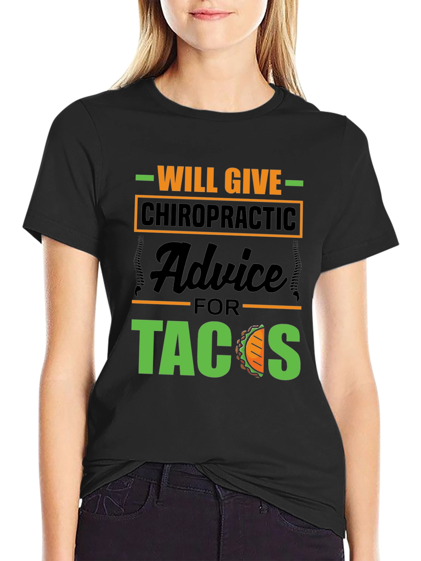 Black Chiropractic Advice for Tacos Graphic Tee view 2