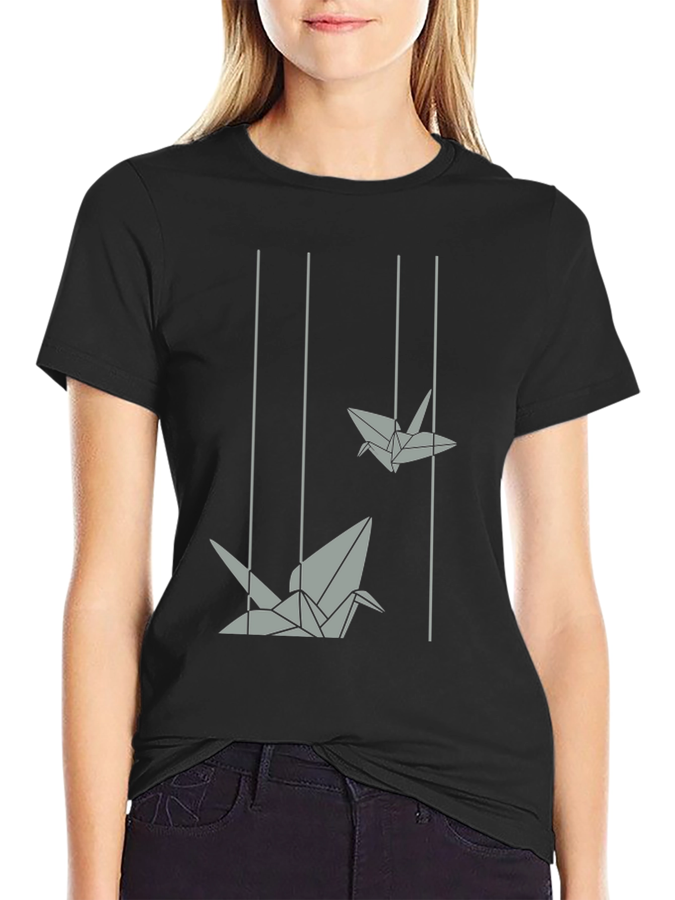 Black Origami Crane Graphic Tee - Modern Style view 2