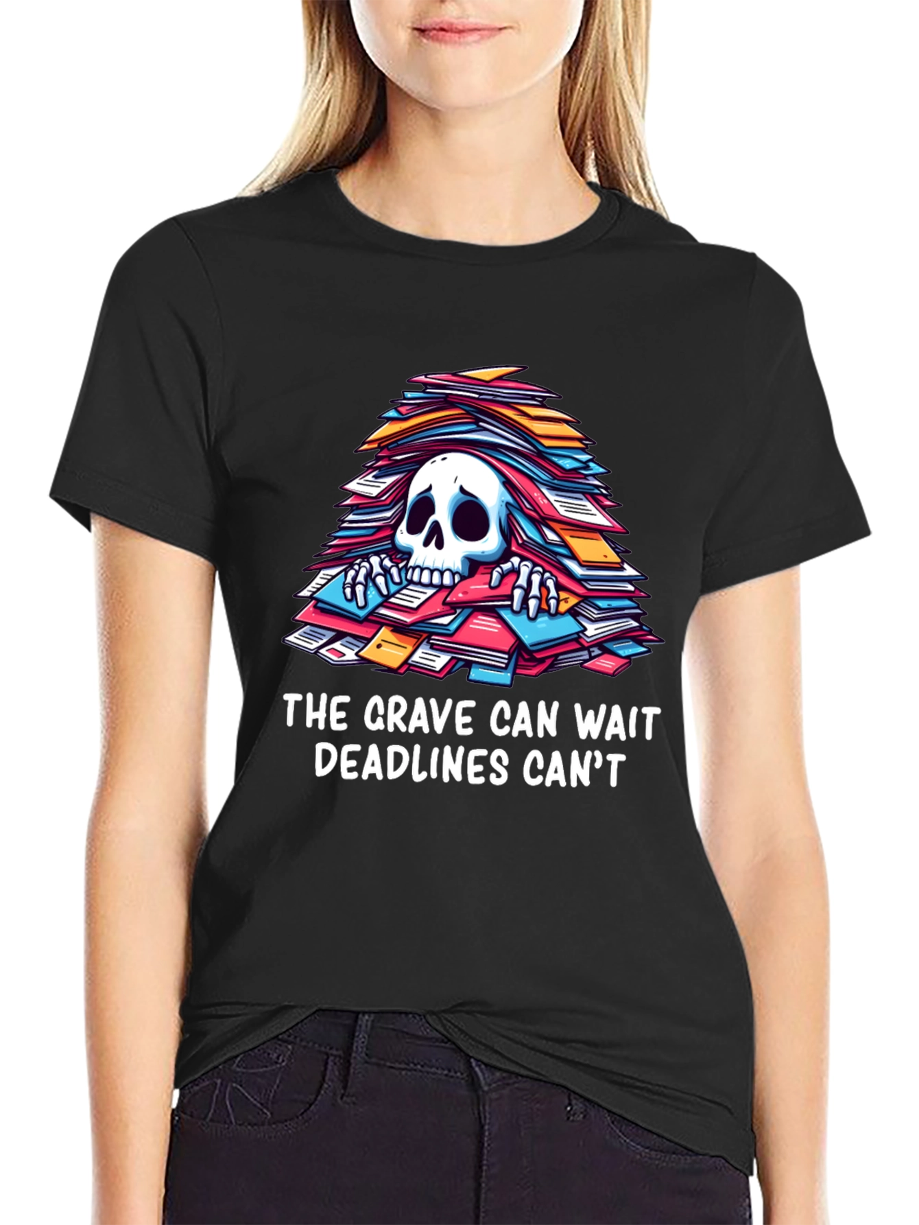 Black Funny Deadline T-Shirt - Grave Can Wait view 2