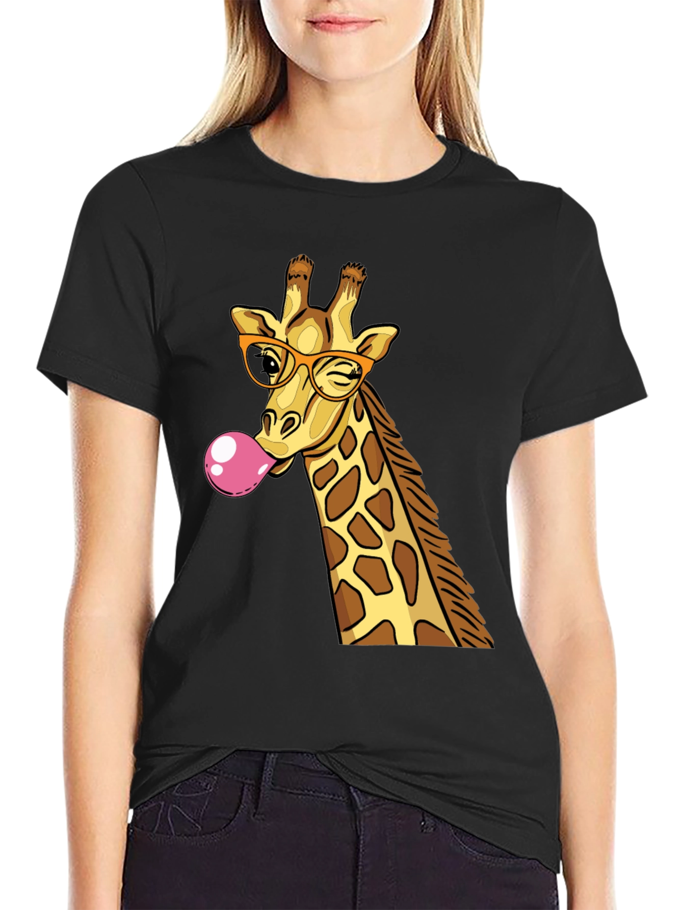 Black Giraffe Bubble Gum Graphic T-Shirt view 2