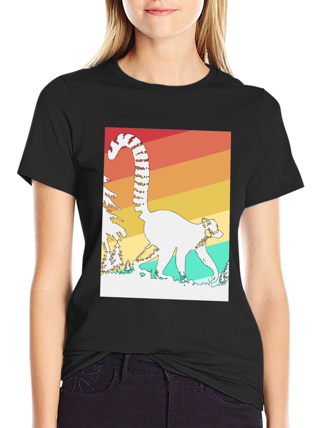 Black Retro Lemur Graphic T-Shirt view 2