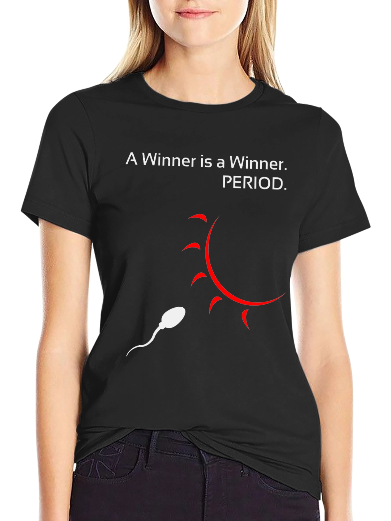 Black Winner Sperm Graphic Tee - Black Crew Neck T-Shirt view 2