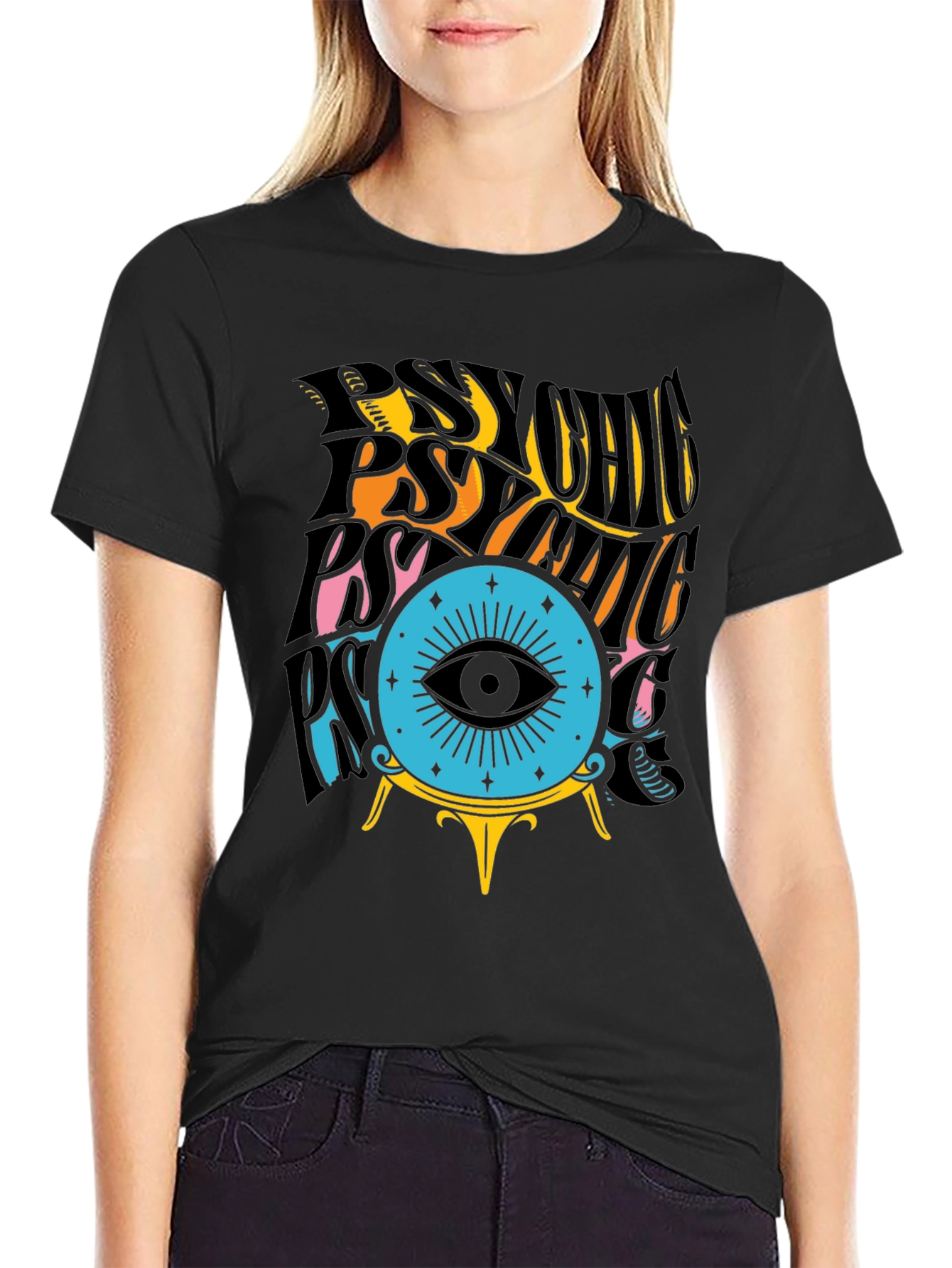 Black Psychic Eye T-Shirt - Black Cotton Tee view 2