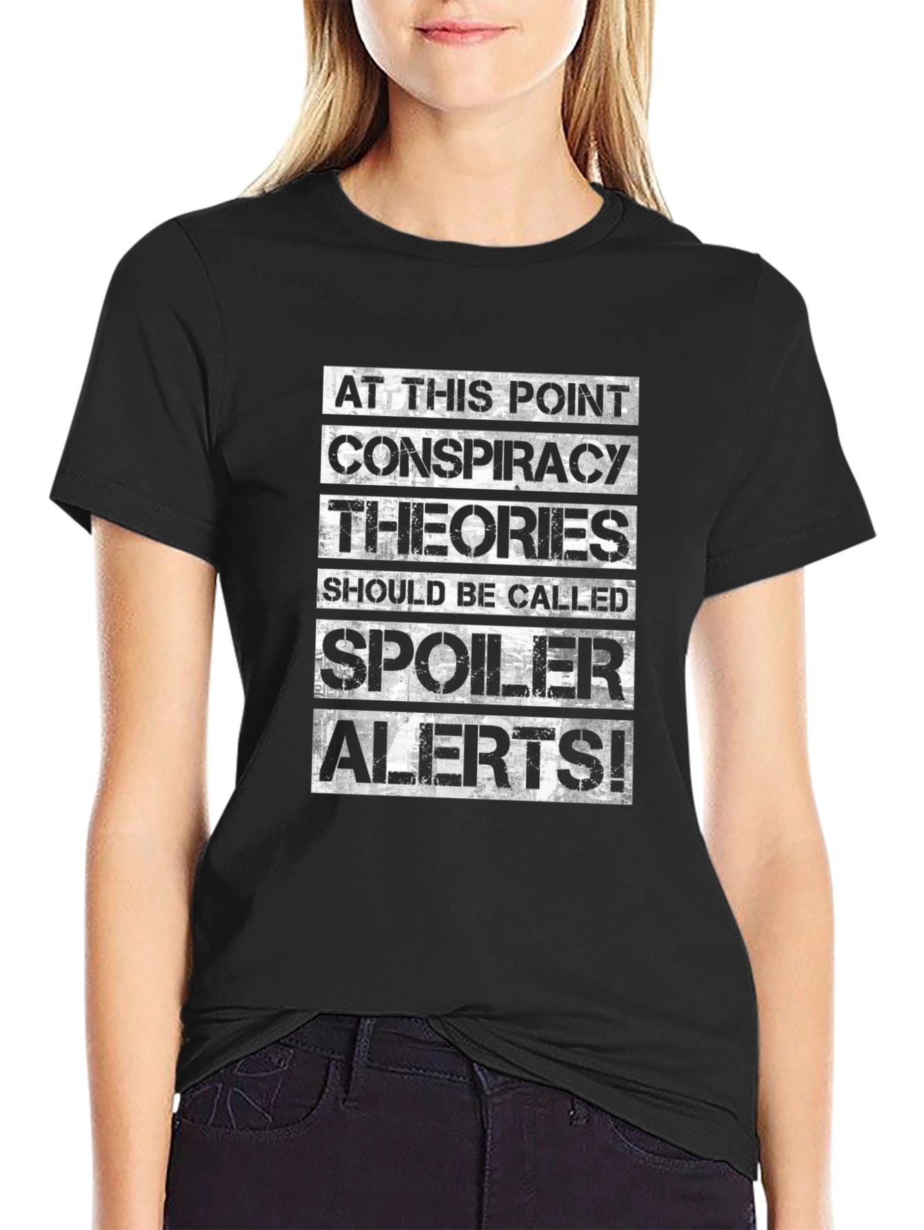 Black Conspiracy Theories Spoiler Alert T-Shirt view 2