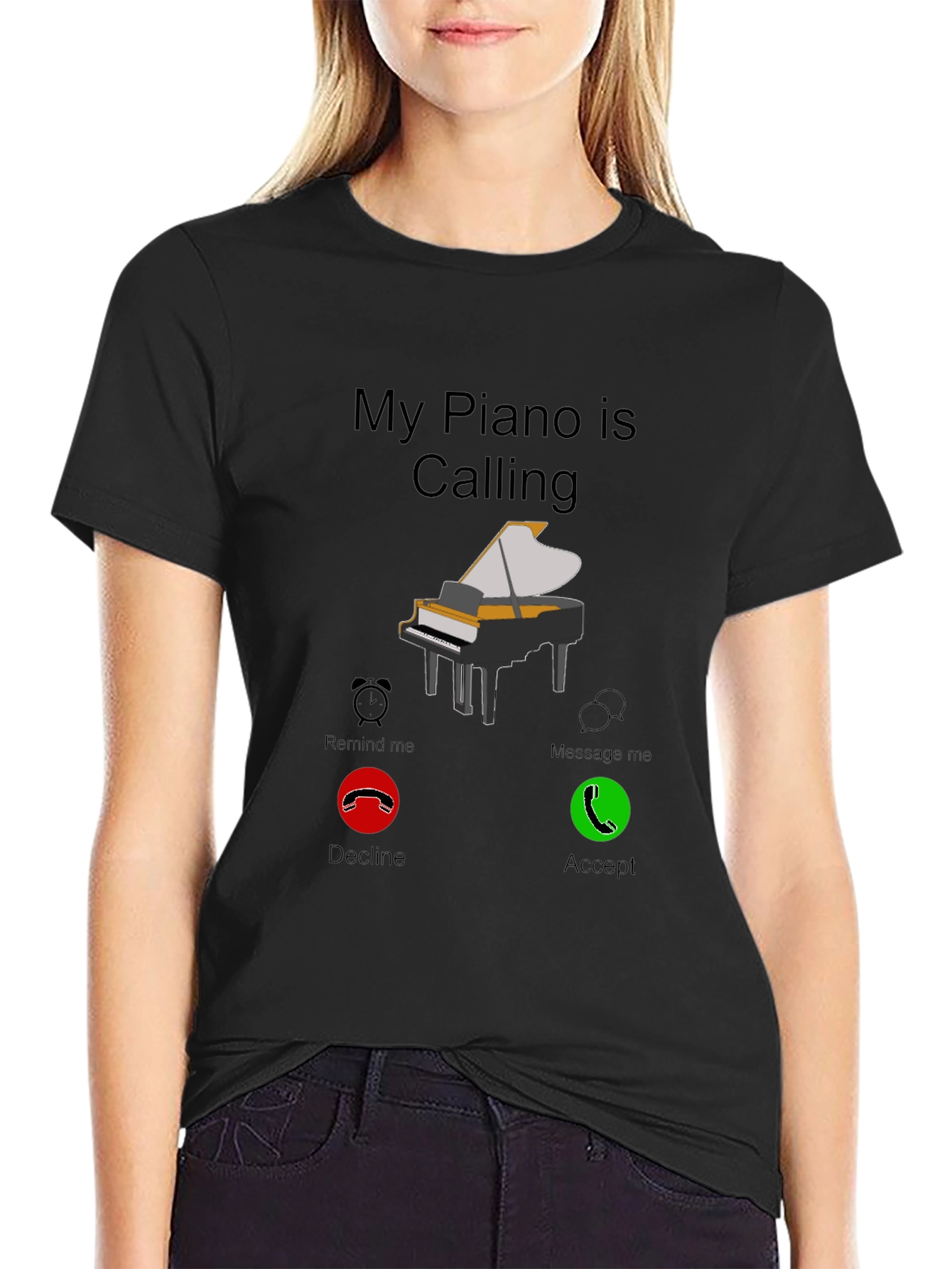 Black My Piano is Calling T-Shirt Musician Player Tee view 2