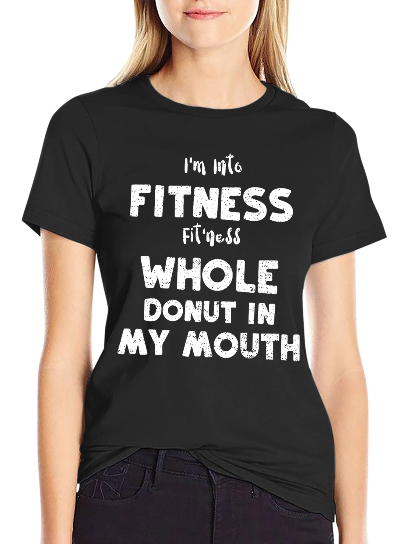 Black Funny Fitness Donut T-Shirt - Men's Black Tee view 2