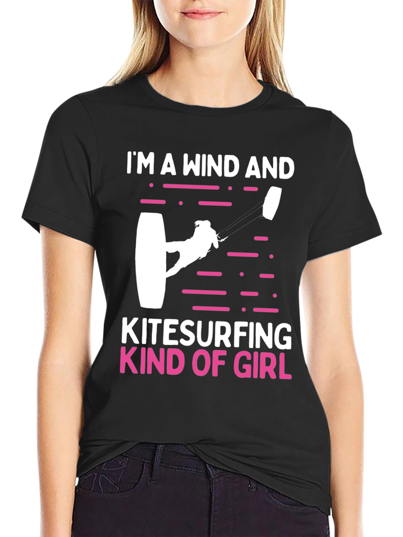 Black Wind and Kitesurfing Girl T-Shirt view 2