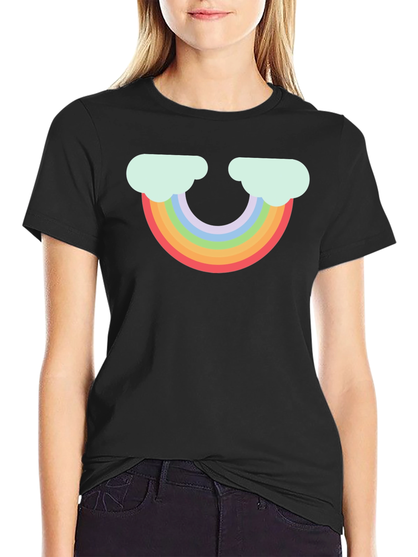 Black Rainbow Cloud Graphic Tee - Black Cotton T-Shirt view 2