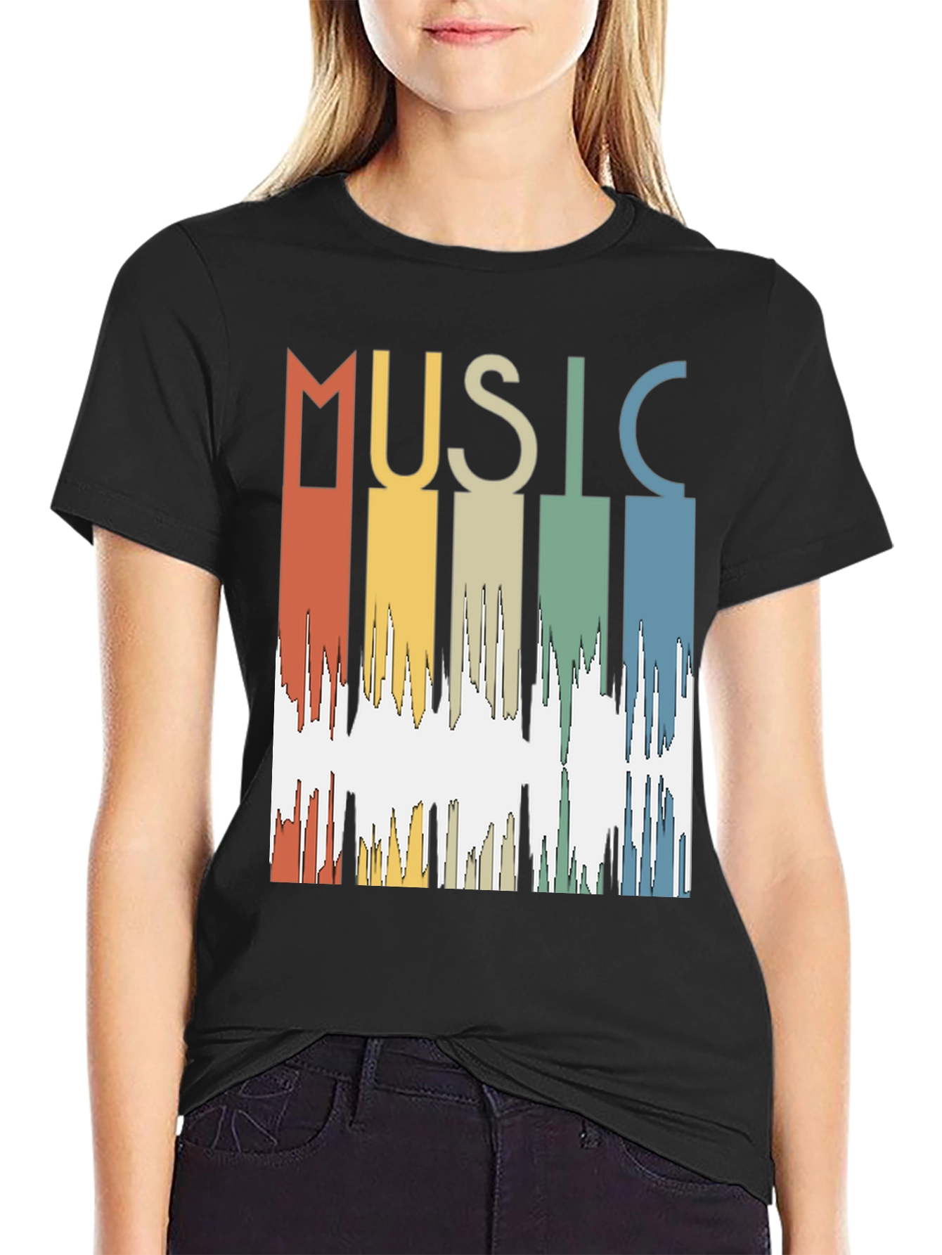 Black Retro Music Waveform Graphic Tee view 2