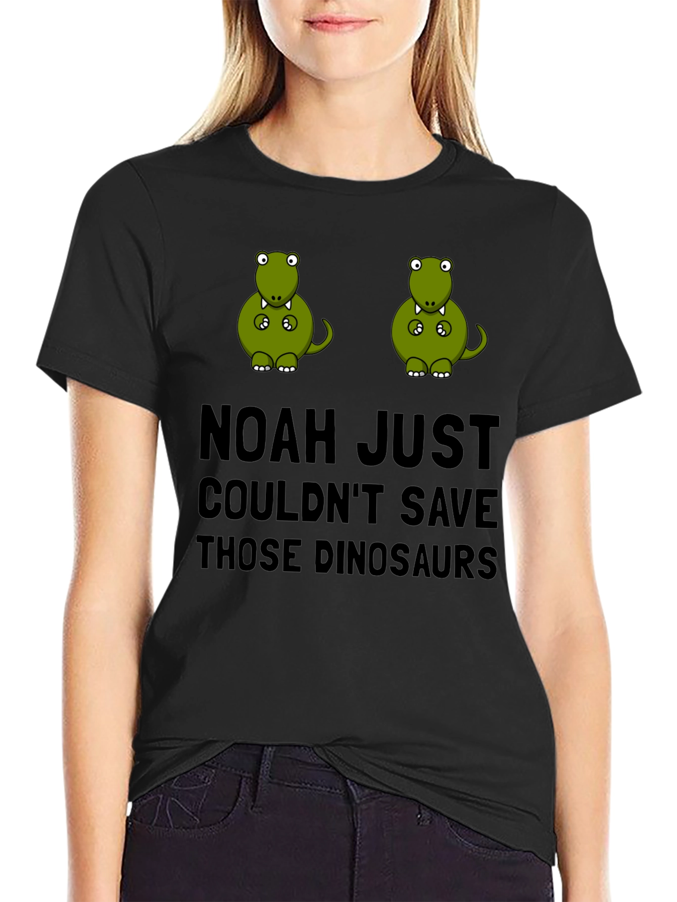 Black Noah Couldn't Save The Dinosaurs T-Shirt view 2