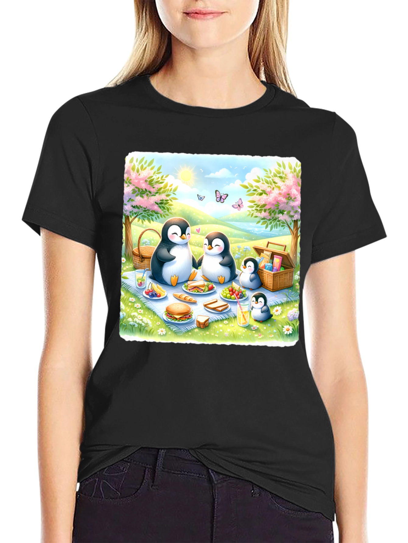 Black Penguin Family Picnic T-Shirt view 2