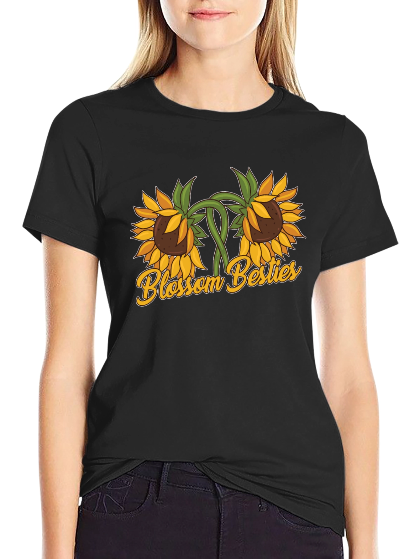 Black Blossom Besties Sunflower Graphic T-Shirt view 2