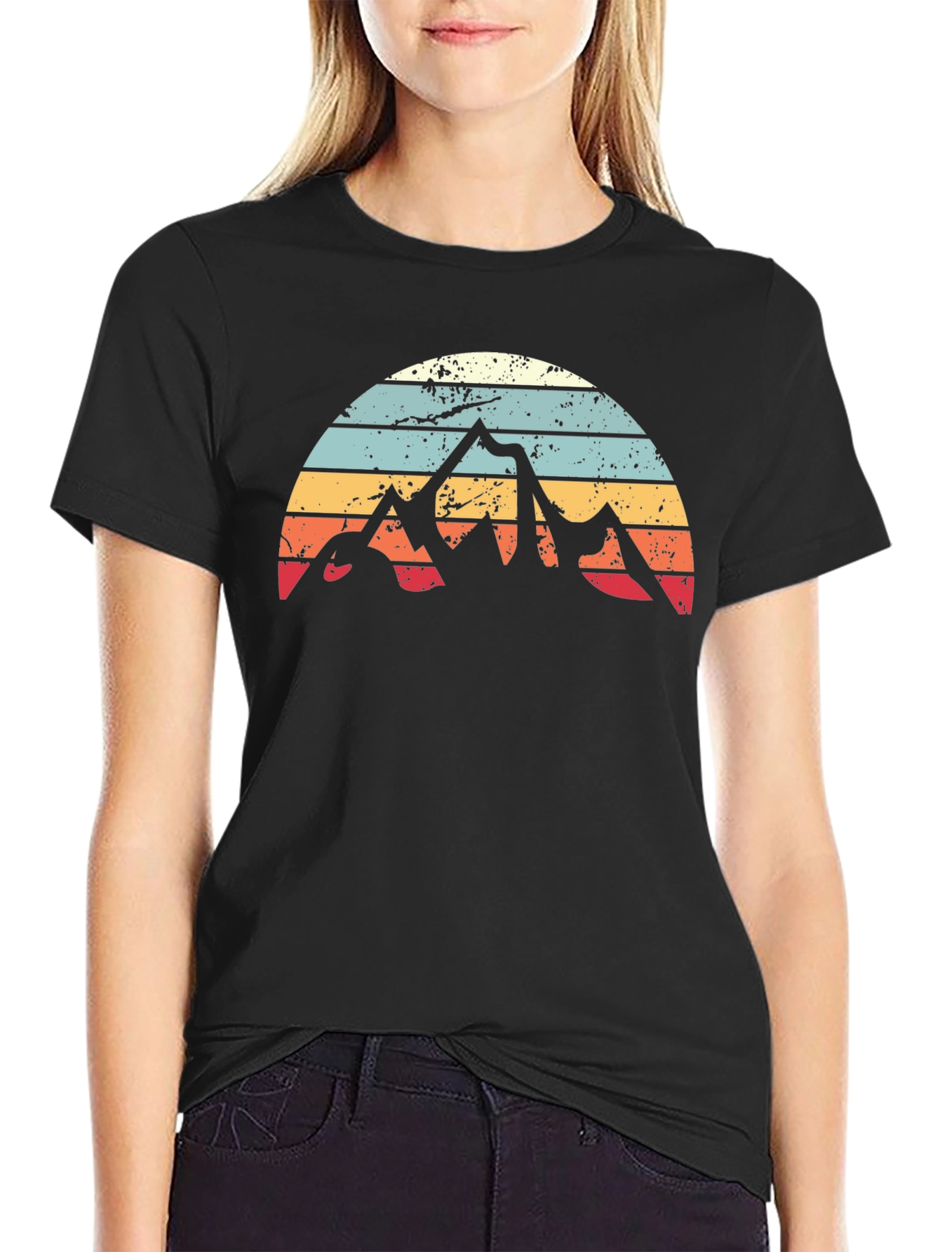 Black Retro Mountain Sunset Graphic Tee view 2
