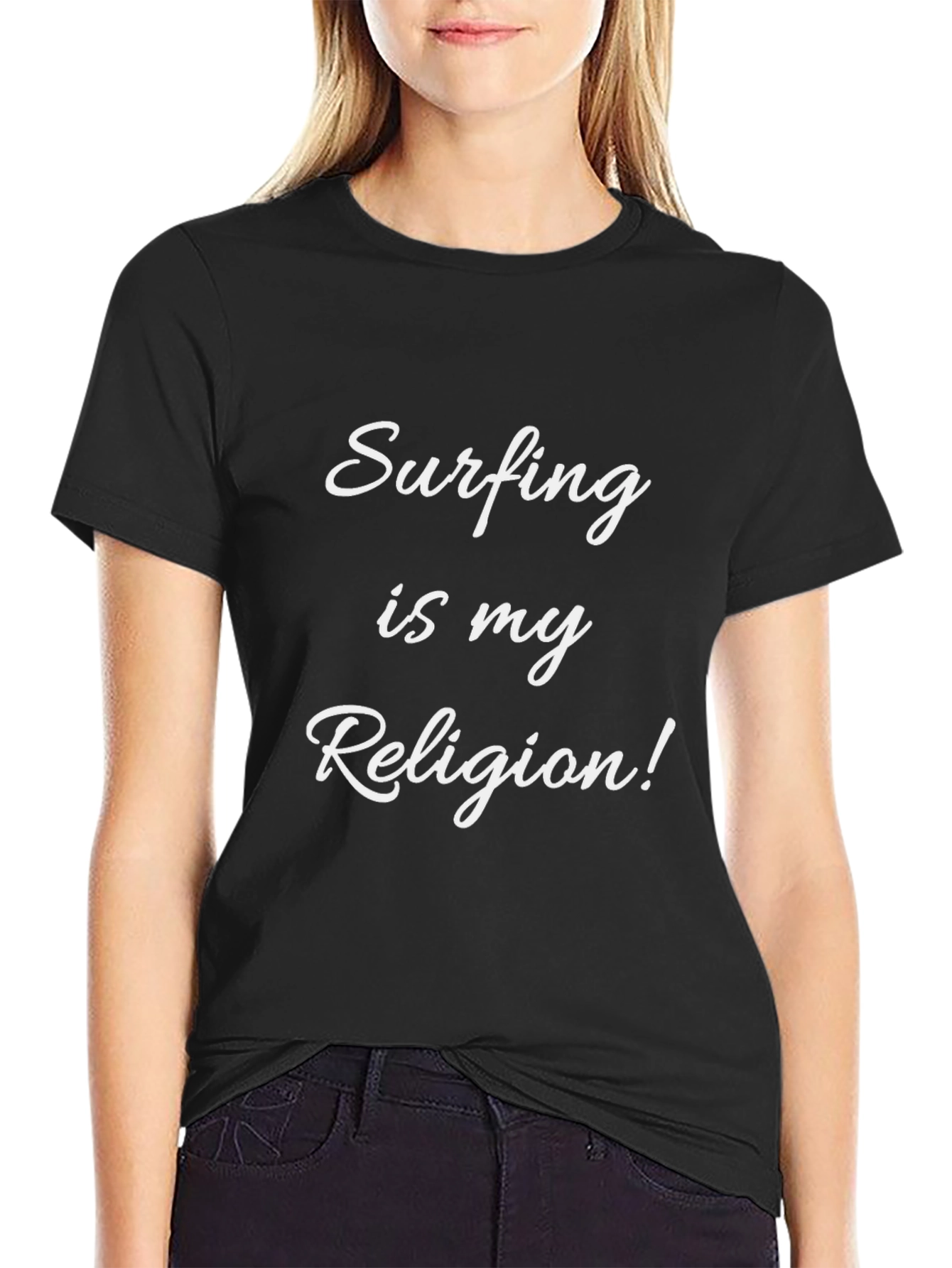 Black Surfing is my Religion T-Shirt, Black Tee view 2