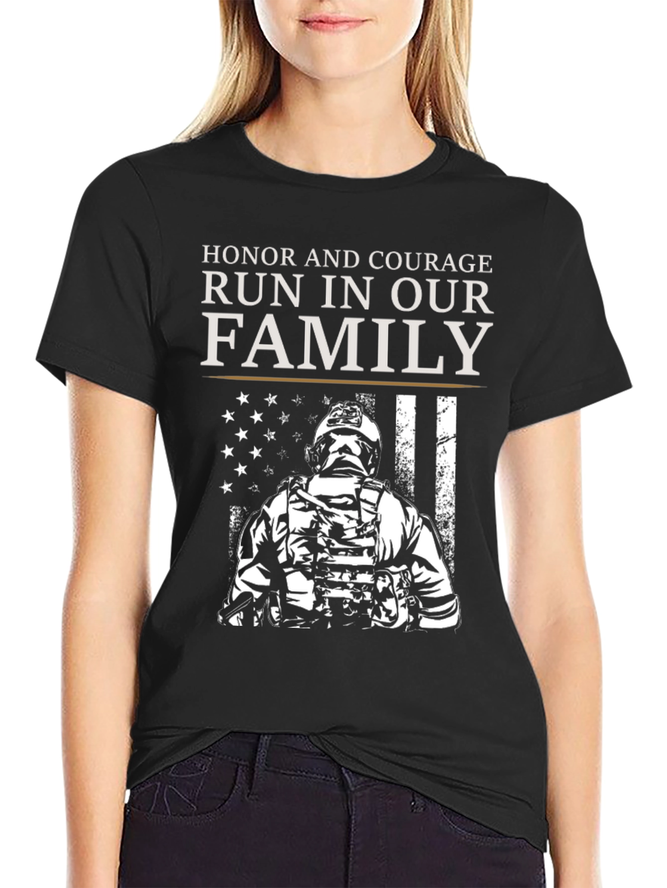 Black Honor and Courage Family T-Shirt - Patriotic Design view 2