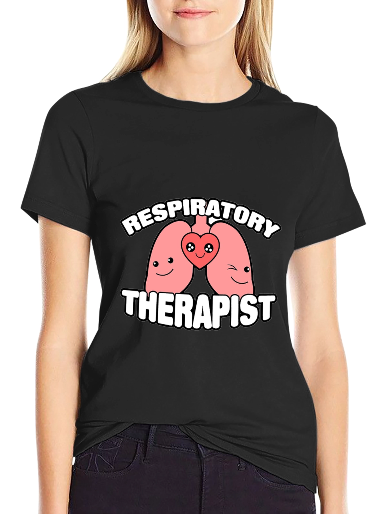 Black Respiratory Therapist Cartoon Lungs Graphic T-Shirt view 2