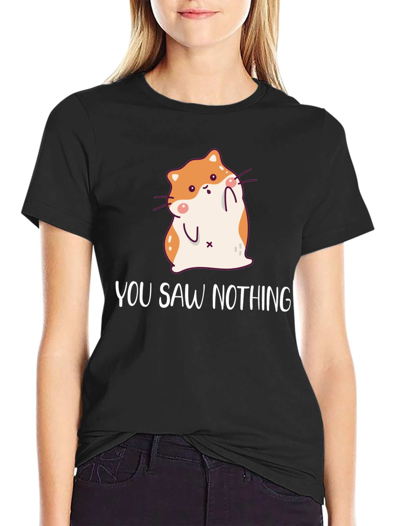 Black Cute Hamster "You Saw Nothing" Graphic T-Shirt view 2