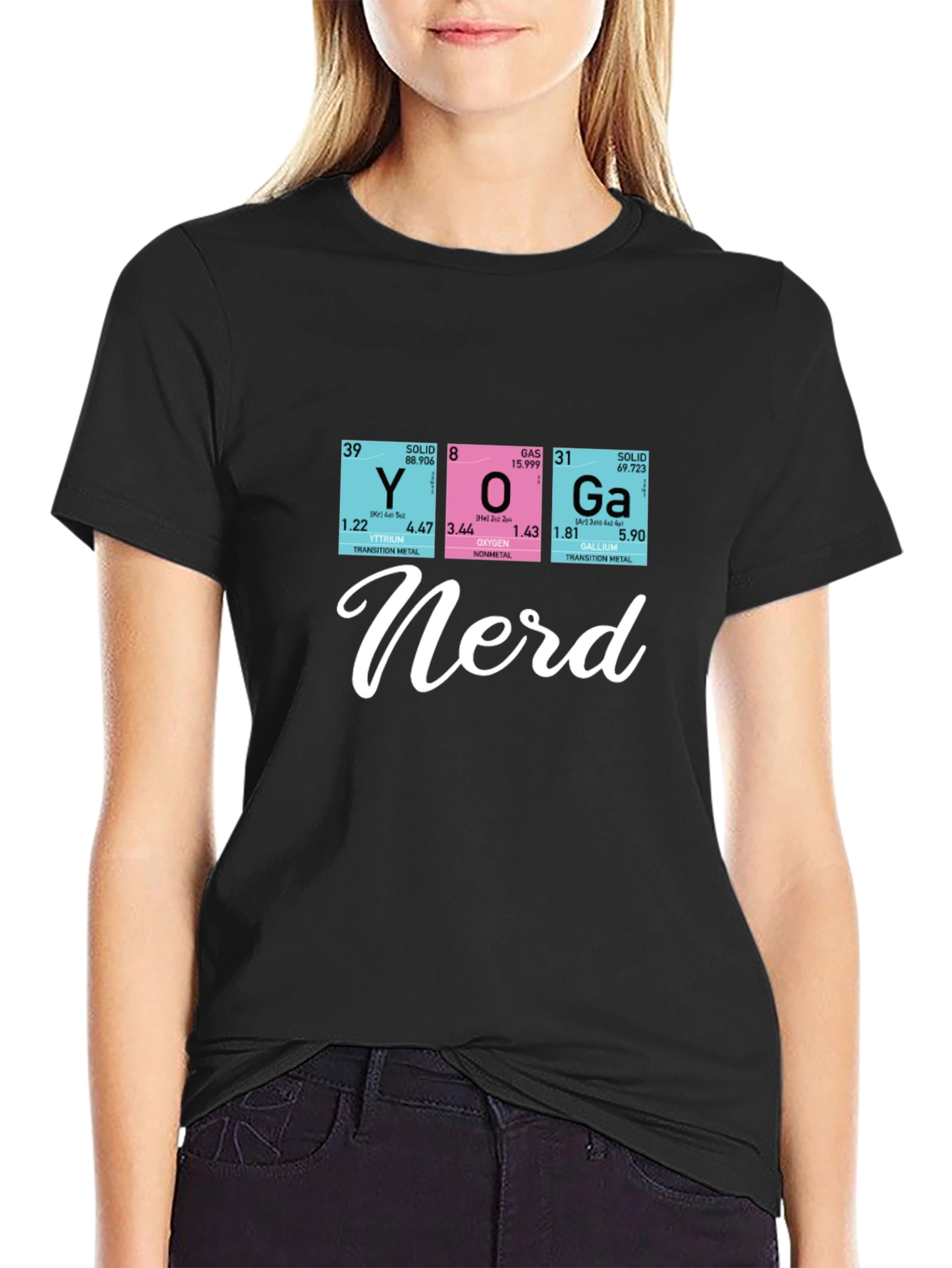 Black Yoga Nerd Periodic Table T-Shirt view 2