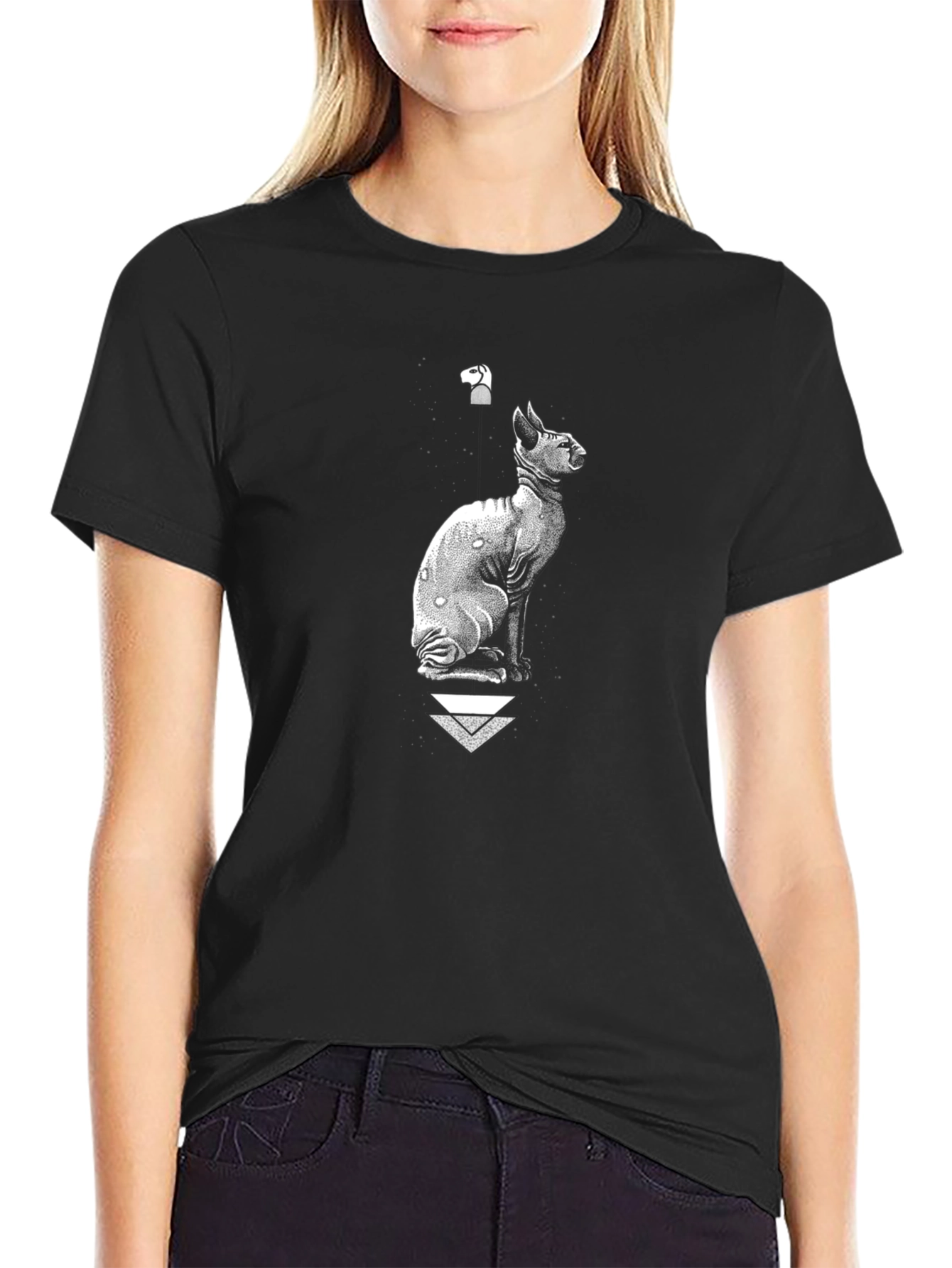 Black Sphynx Cat Graphic Tee - Black Cotton Blend view 2