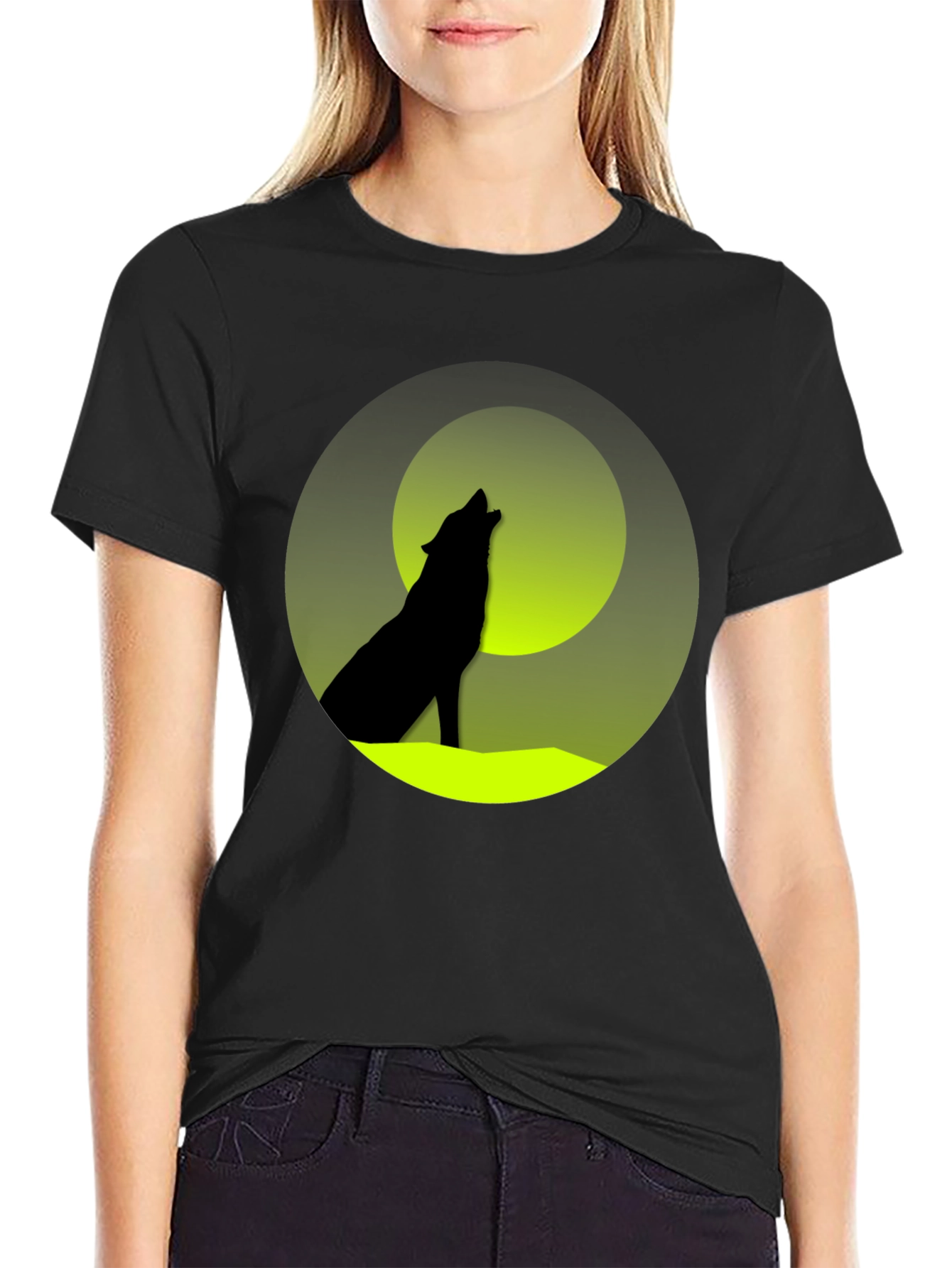 Black Wolf Howling at Moon Graphic Tee view 2