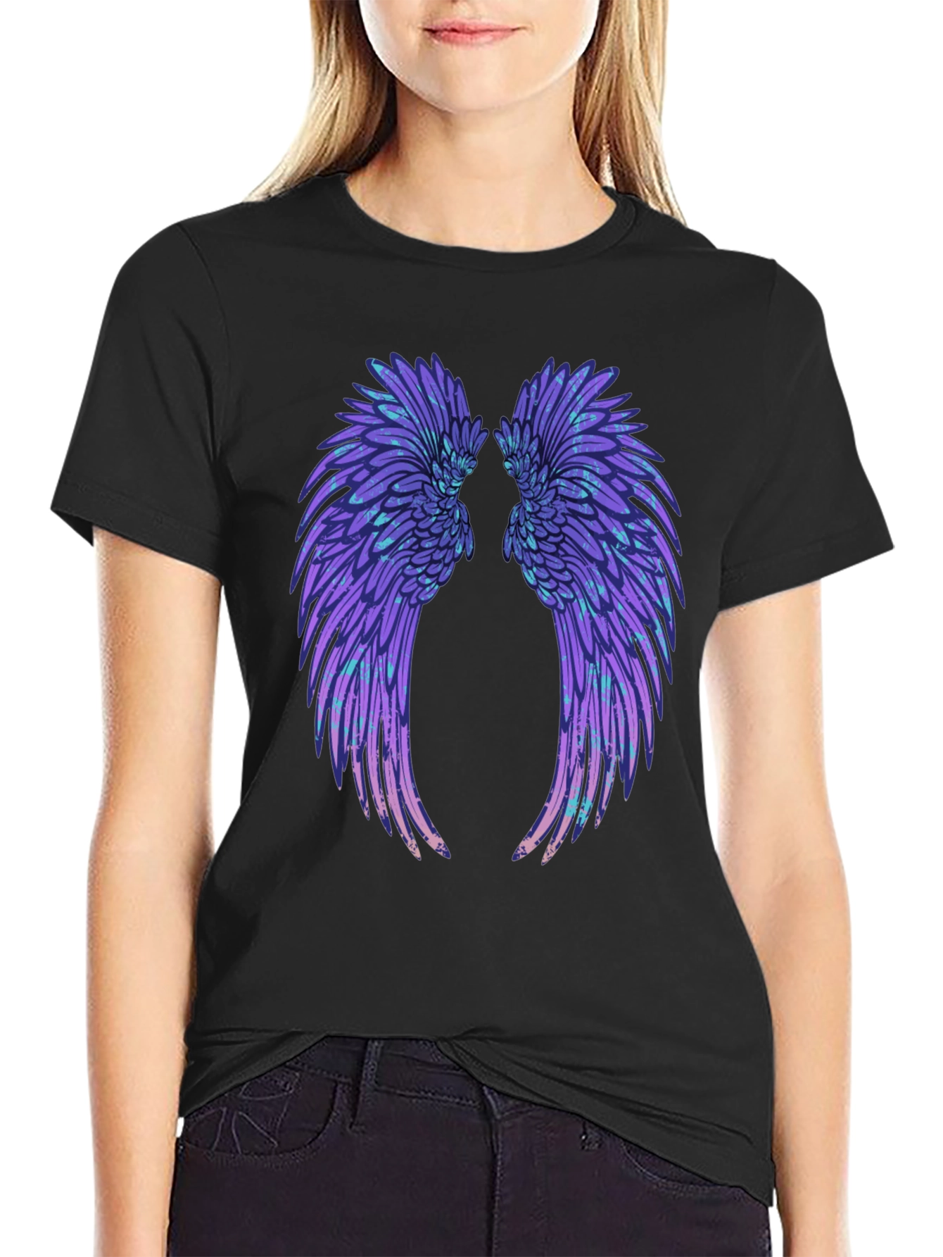 Black Wings Graphic Tee - Black Cotton T-Shirt view 2