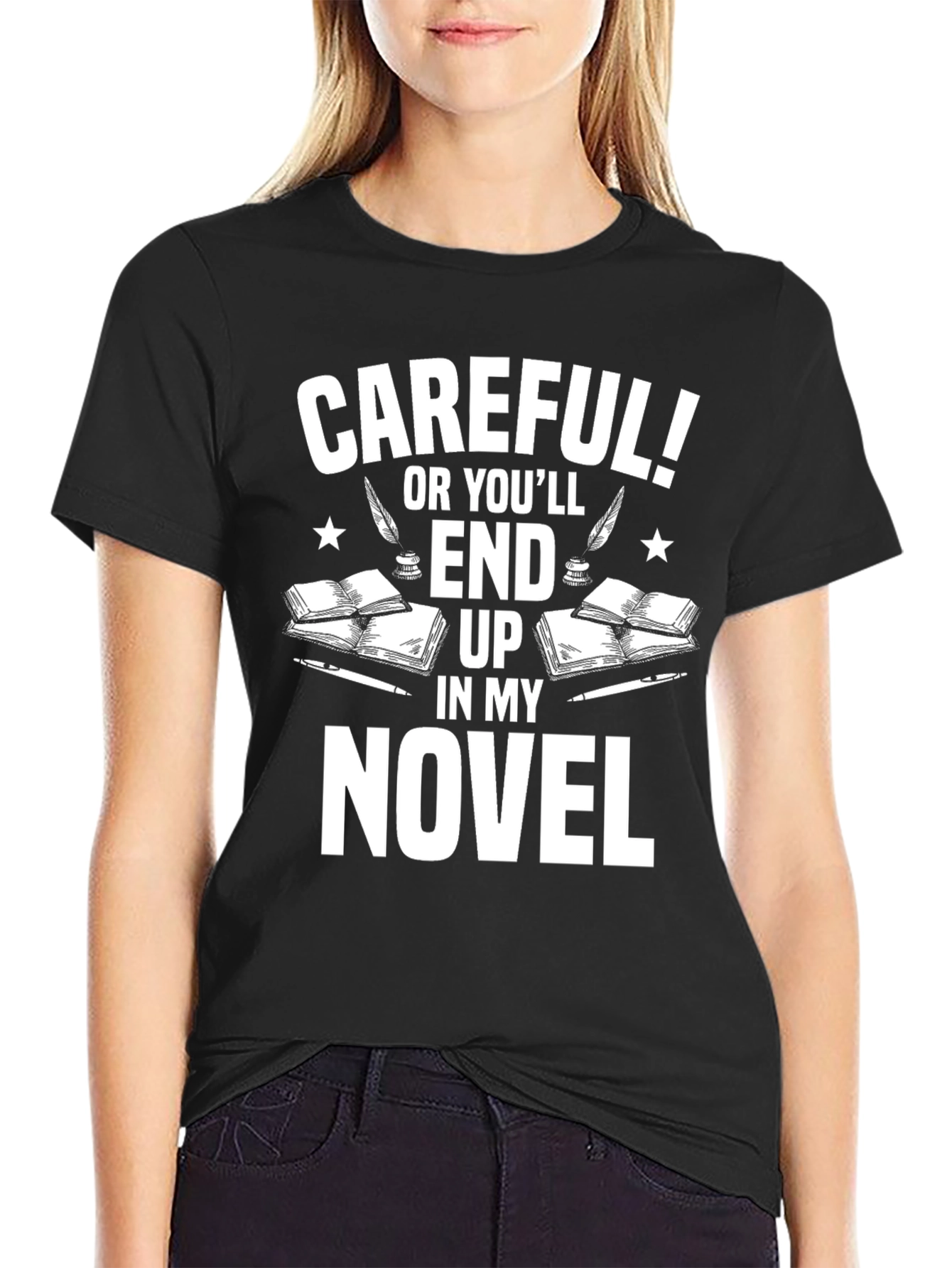 Black Careful! Novel T-Shirt view 2